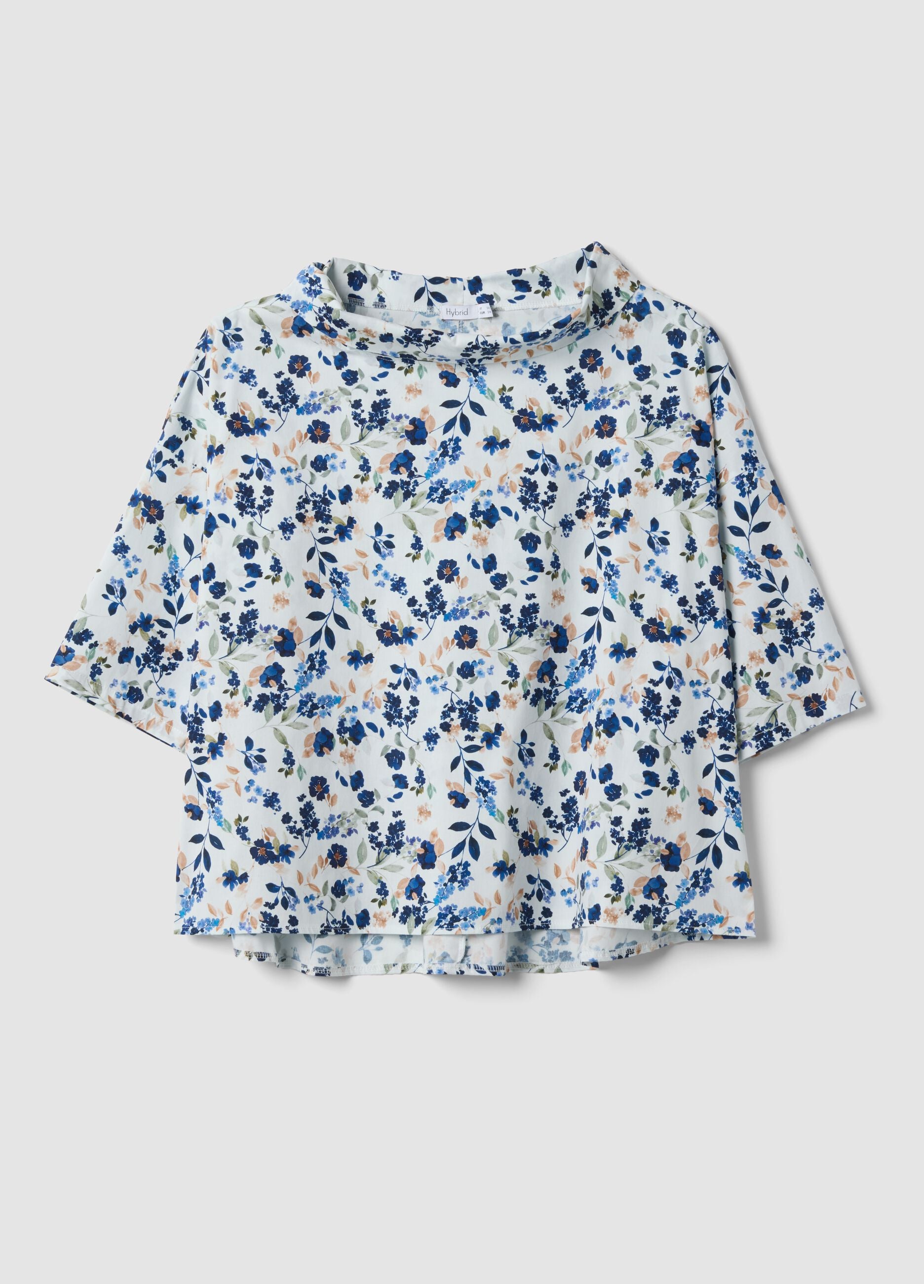 White floral stretch cotton blouse