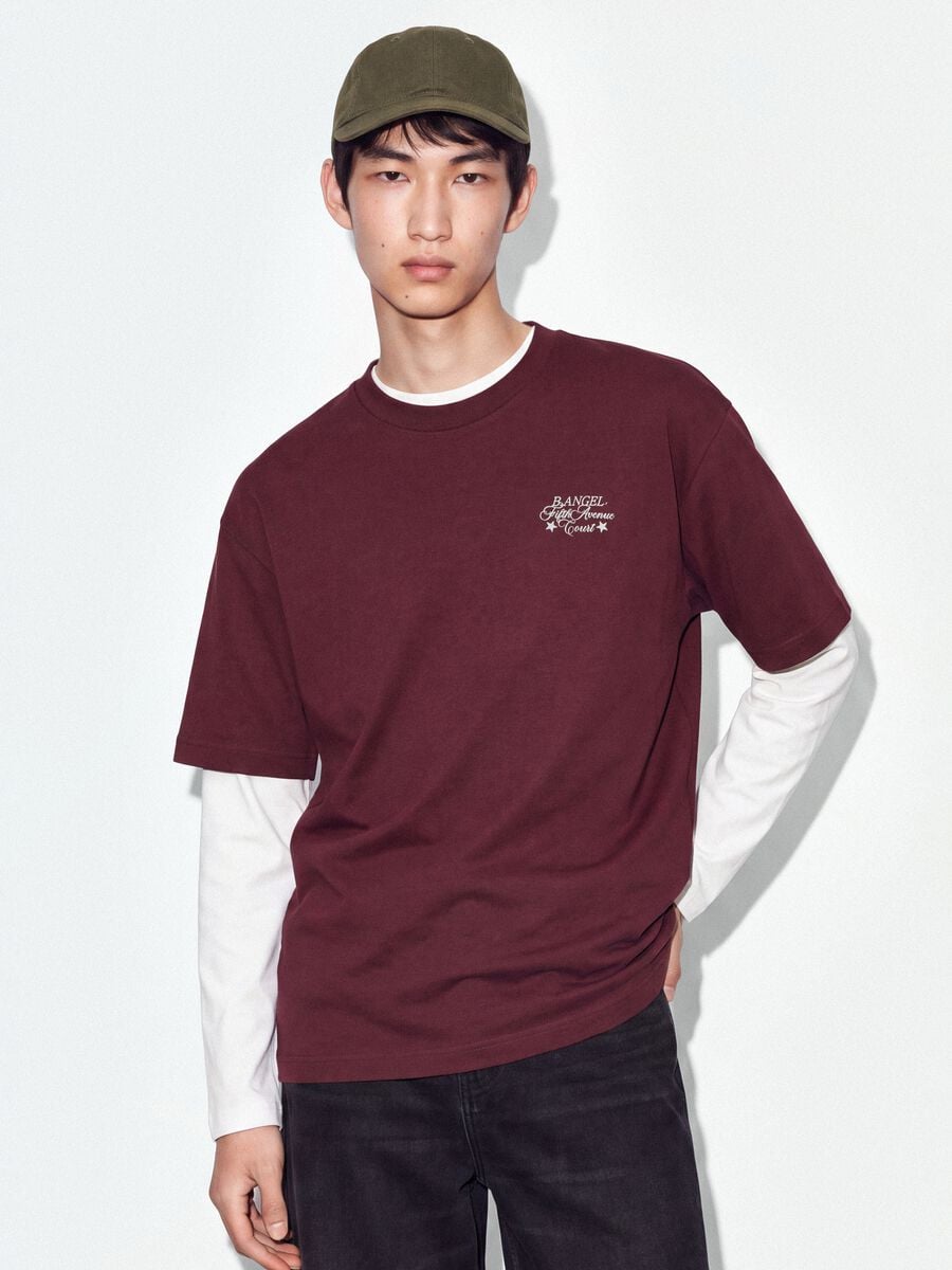 Red pure cotton cropped T-shirt with boxy-fit print_0