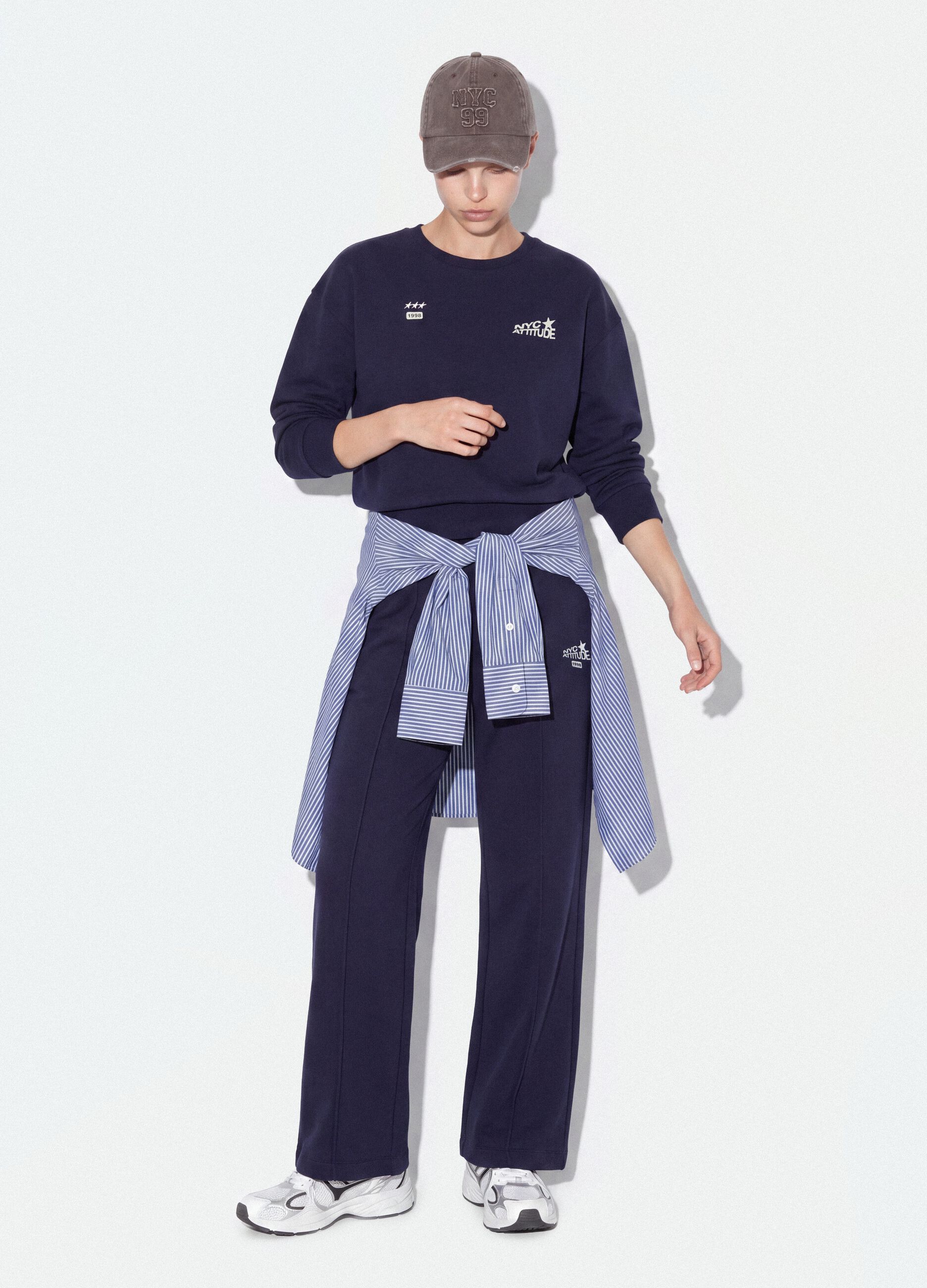Blue cotton-blend straight-leg joggers