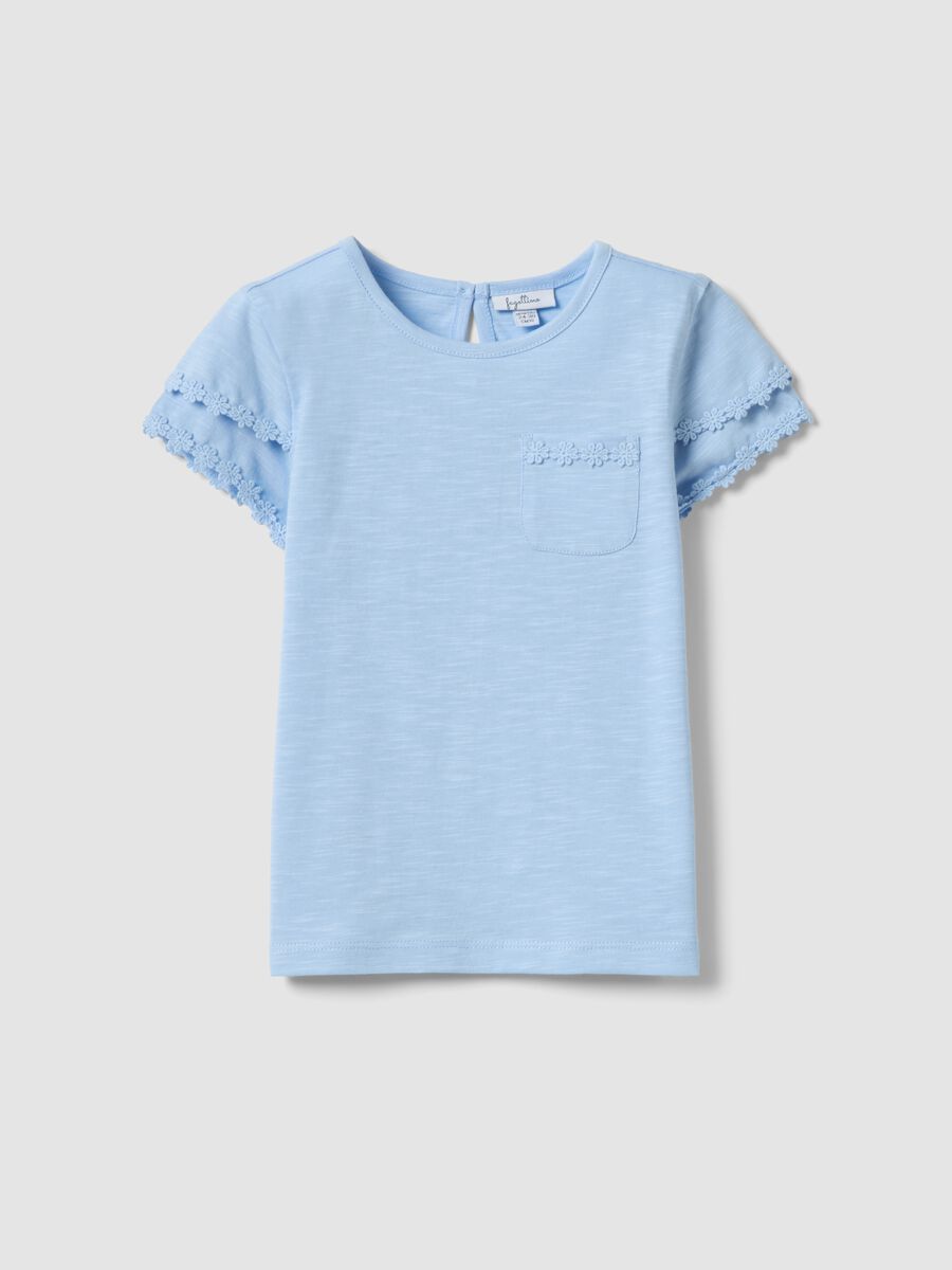 T-shirt azzurra in puro cotone con maniche corte_0