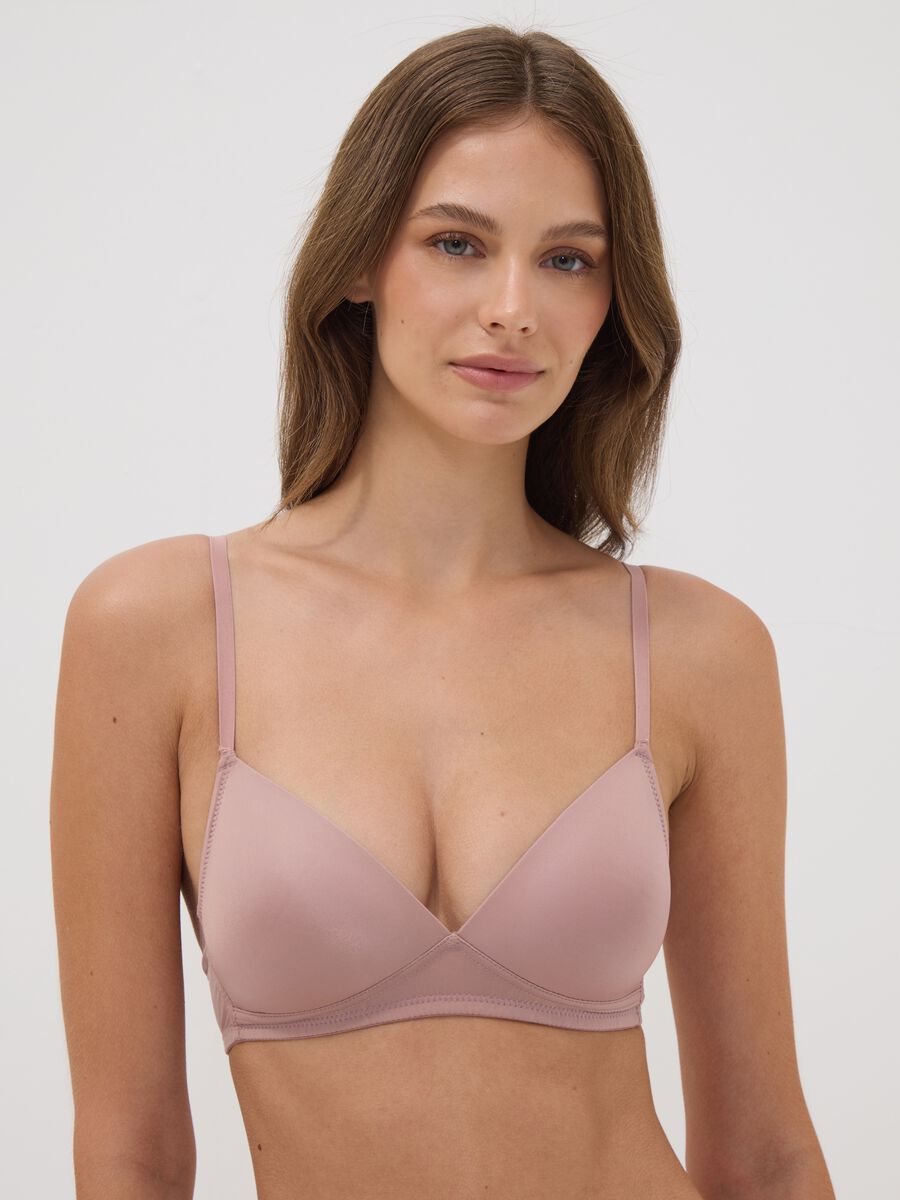 Pink padded bra in stretch fabric_0