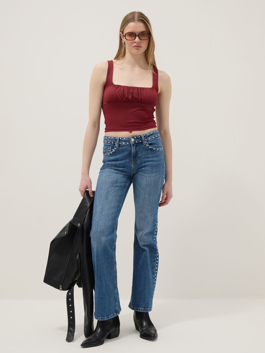 Tank top in tessuto elasticizzato rosso regular fit con pieghe_1