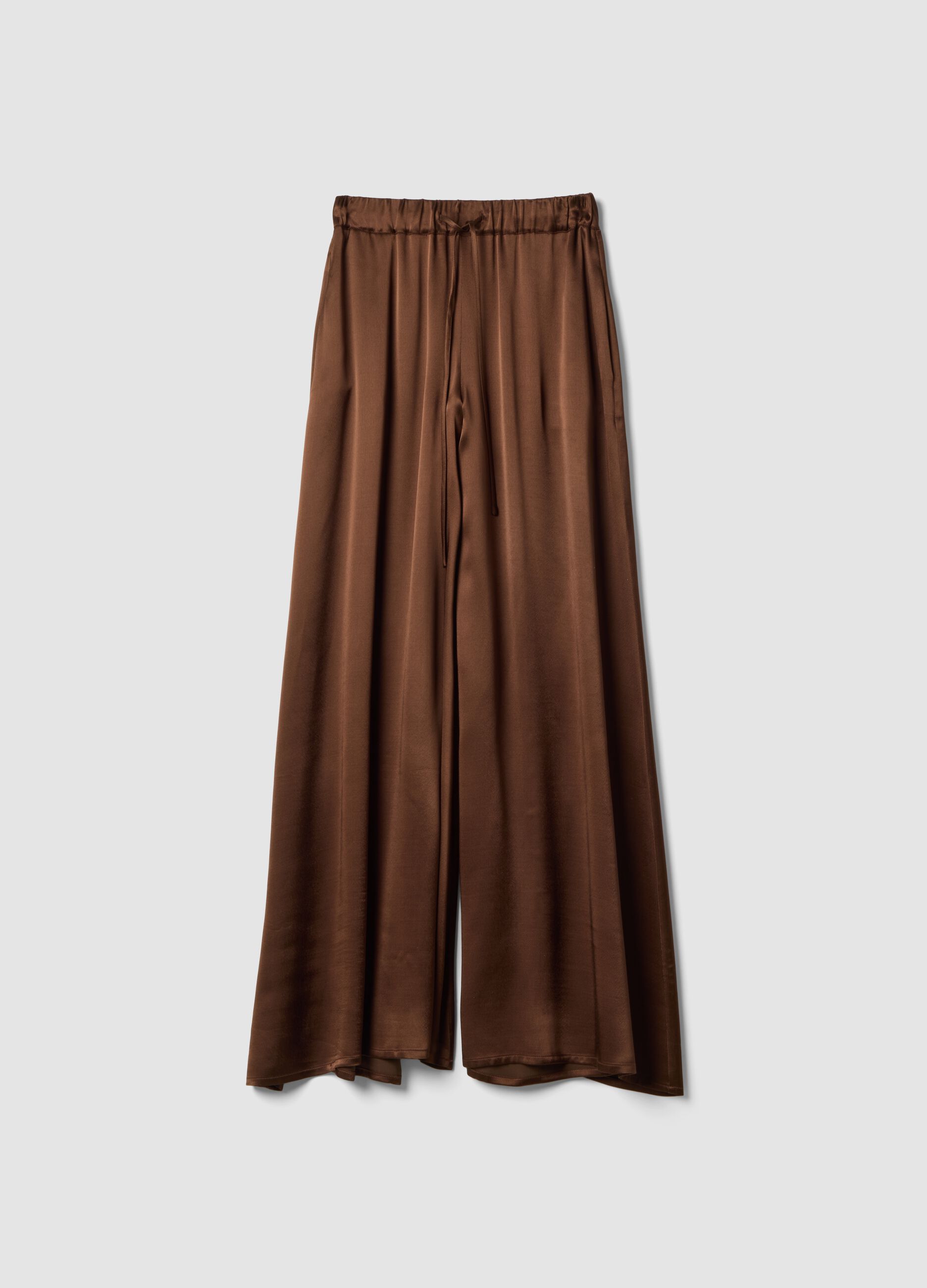 Brown pure viscose straight-leg trousers