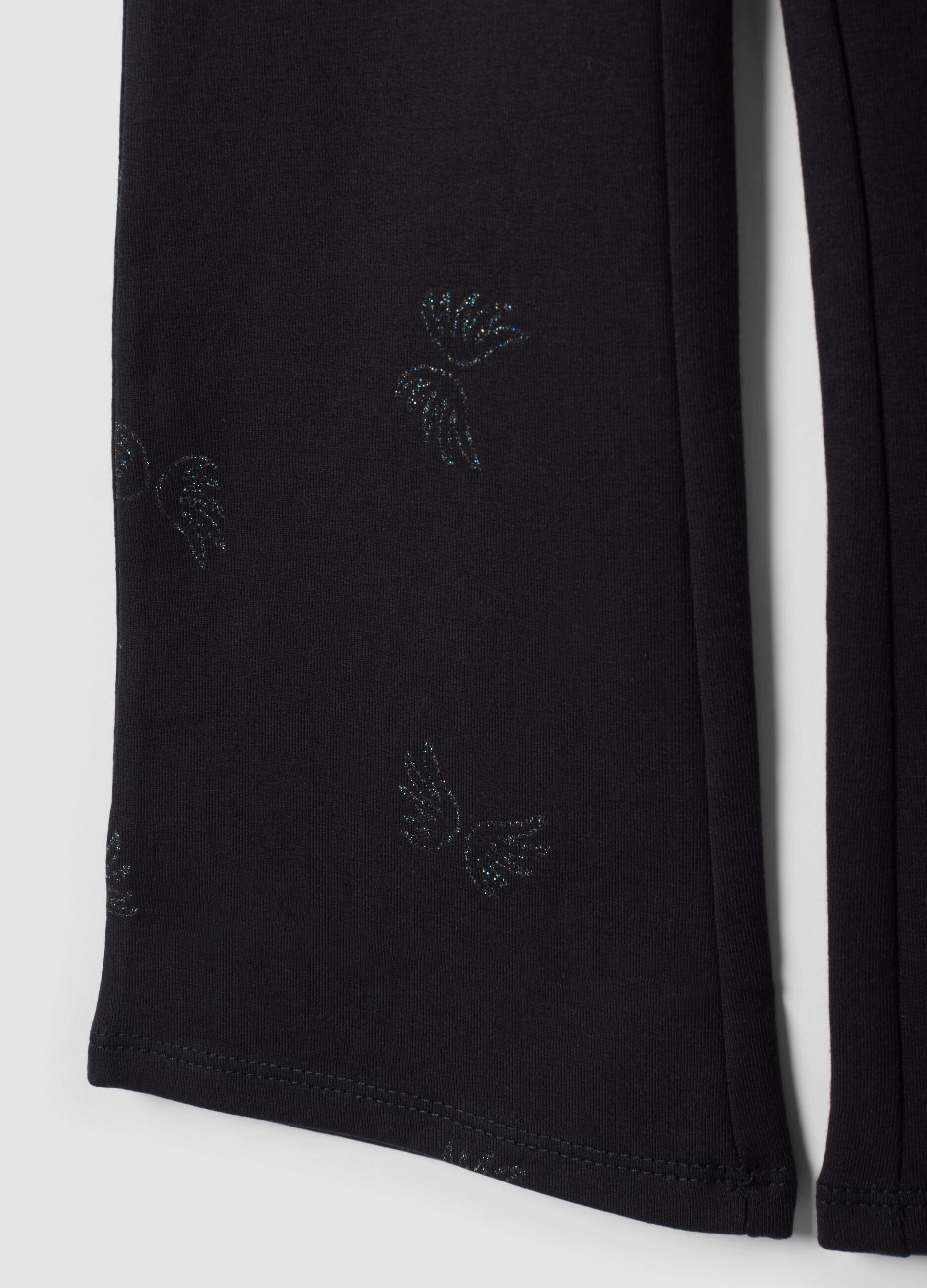 Black flared organic stretch-cotton treggings with glitter wing print
