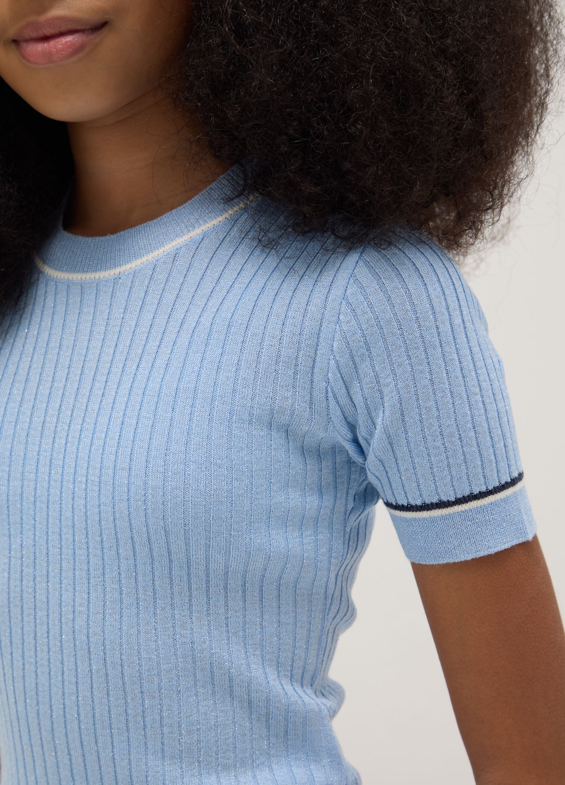 Girl's slim fit striped light blue t-shirt