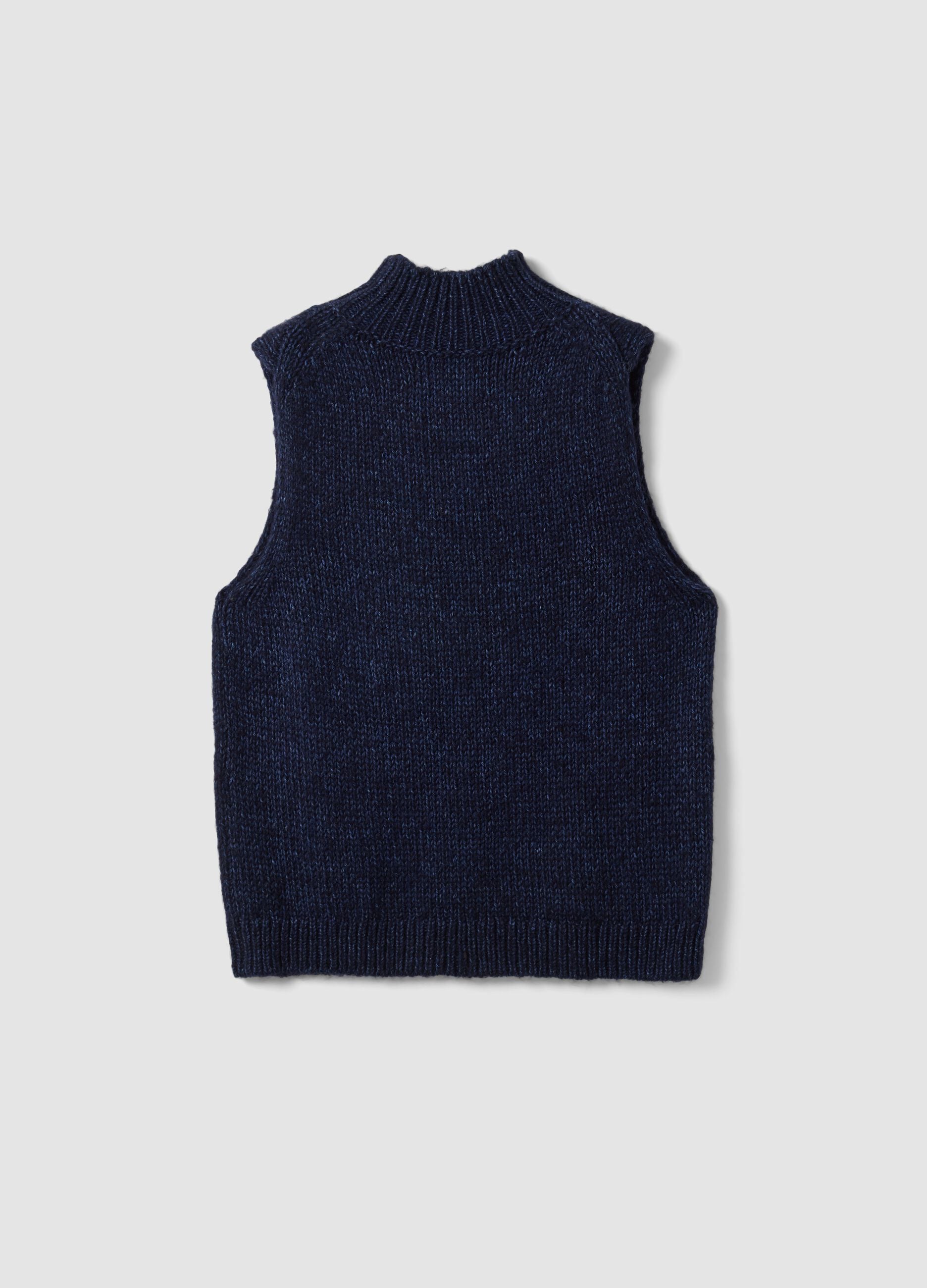Blue wool-blend gilet with raised collar, regular fit