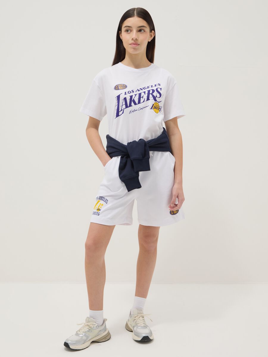 Shorts bianchi in puro cotone con vita elastica_0