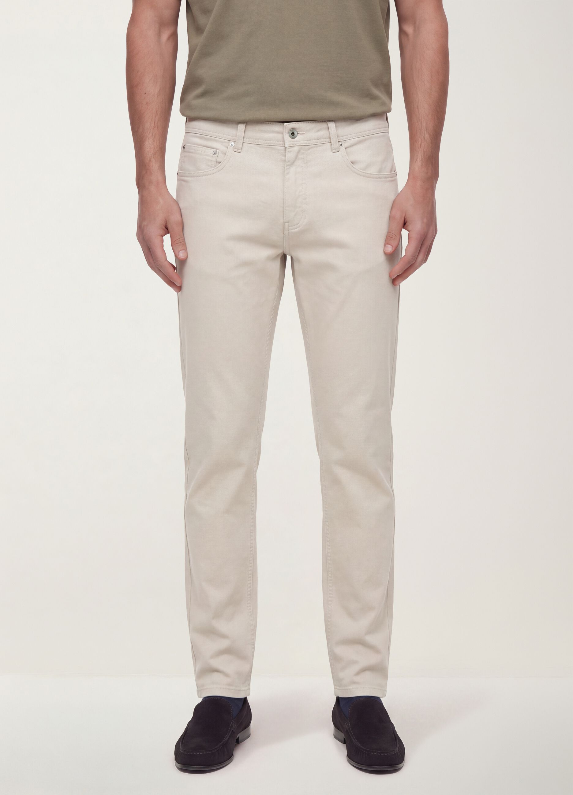 Beige slim-fit stretch cotton dobby trousers
