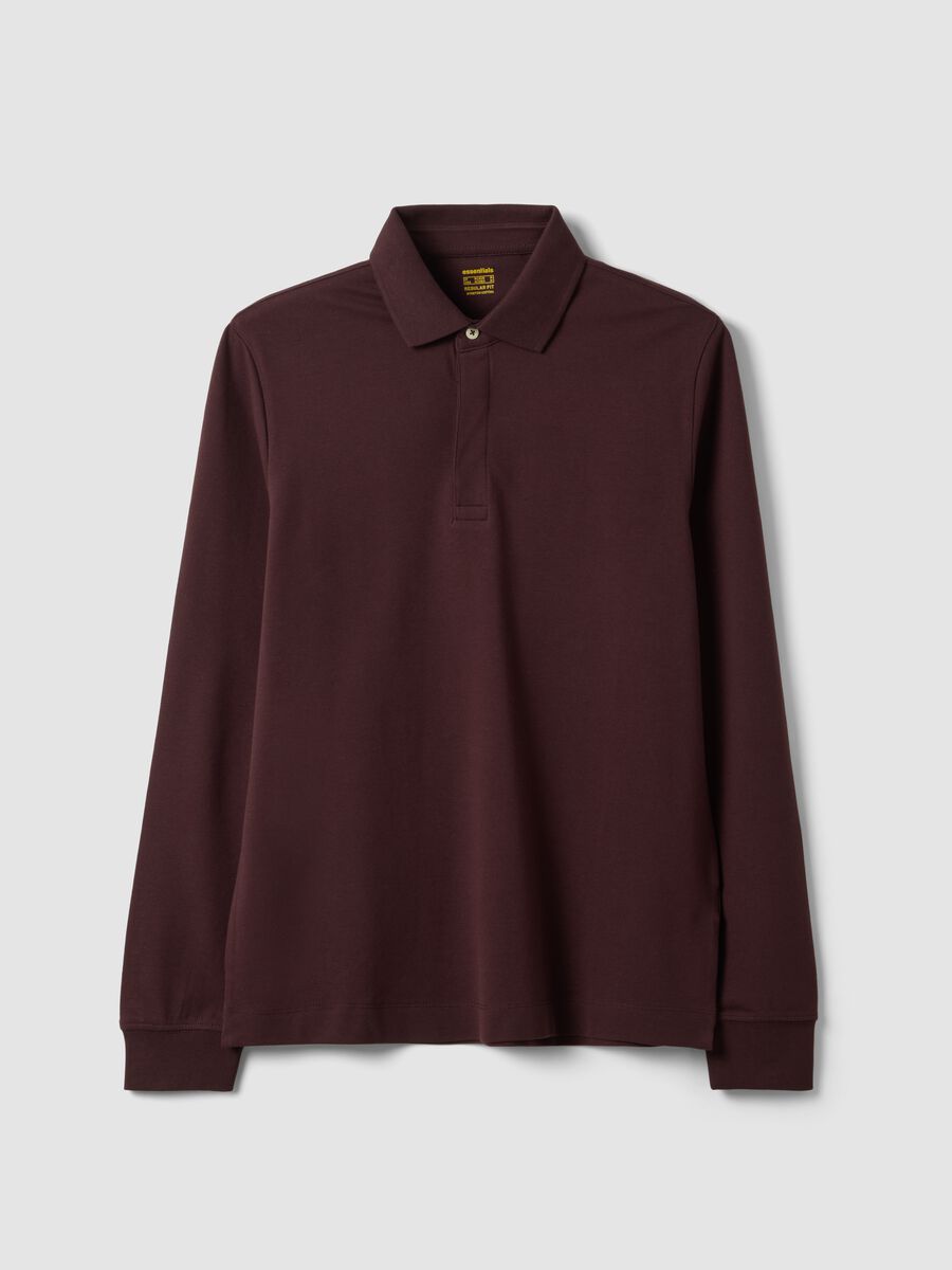Men&rsquo;s brown long-sleeve stretch cotton polo shirt, regular fit_0