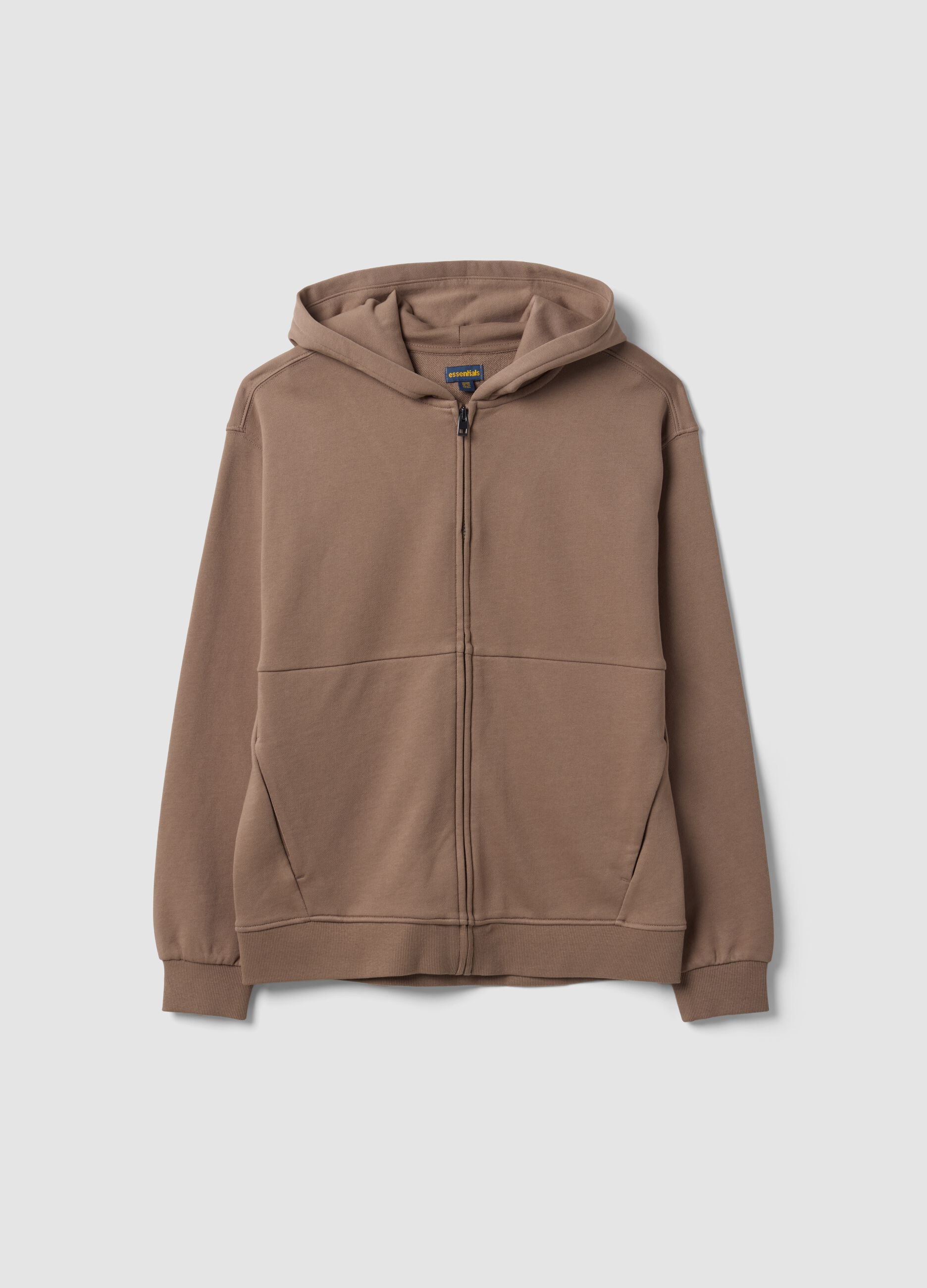 Beige organic cotton zip-up hoodie for boys, relaxed fit