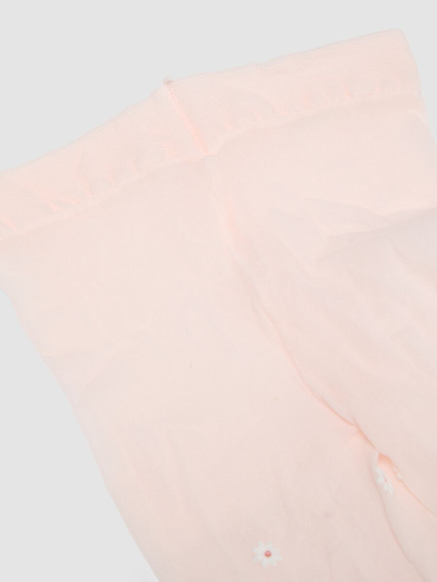 Pink Stretch Tights for Girls with Daisies_1