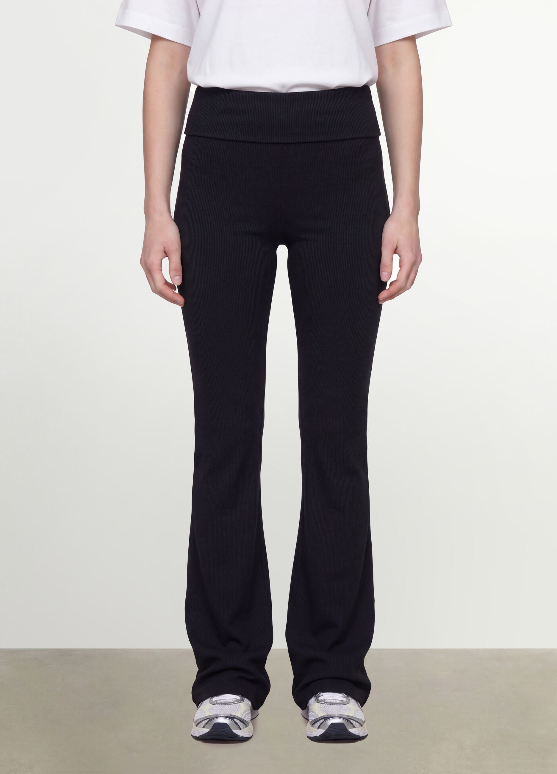 Black flared ribbed pure cotton leggings