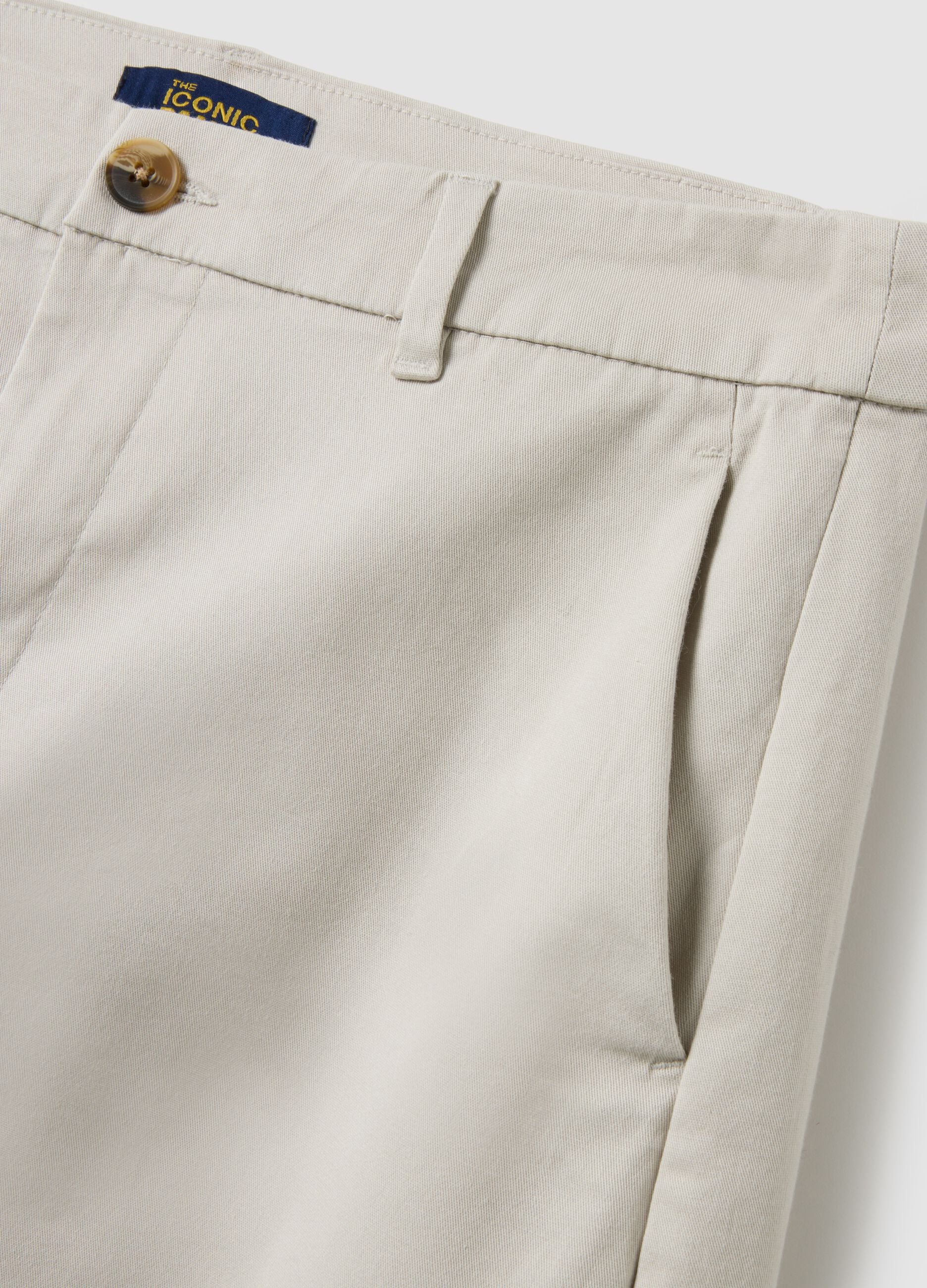 Beige wide-leg stretch cotton chino trousers regular fit