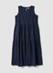 Blue sleeveless pure cotton dress with tiered skirt, regular fit_4