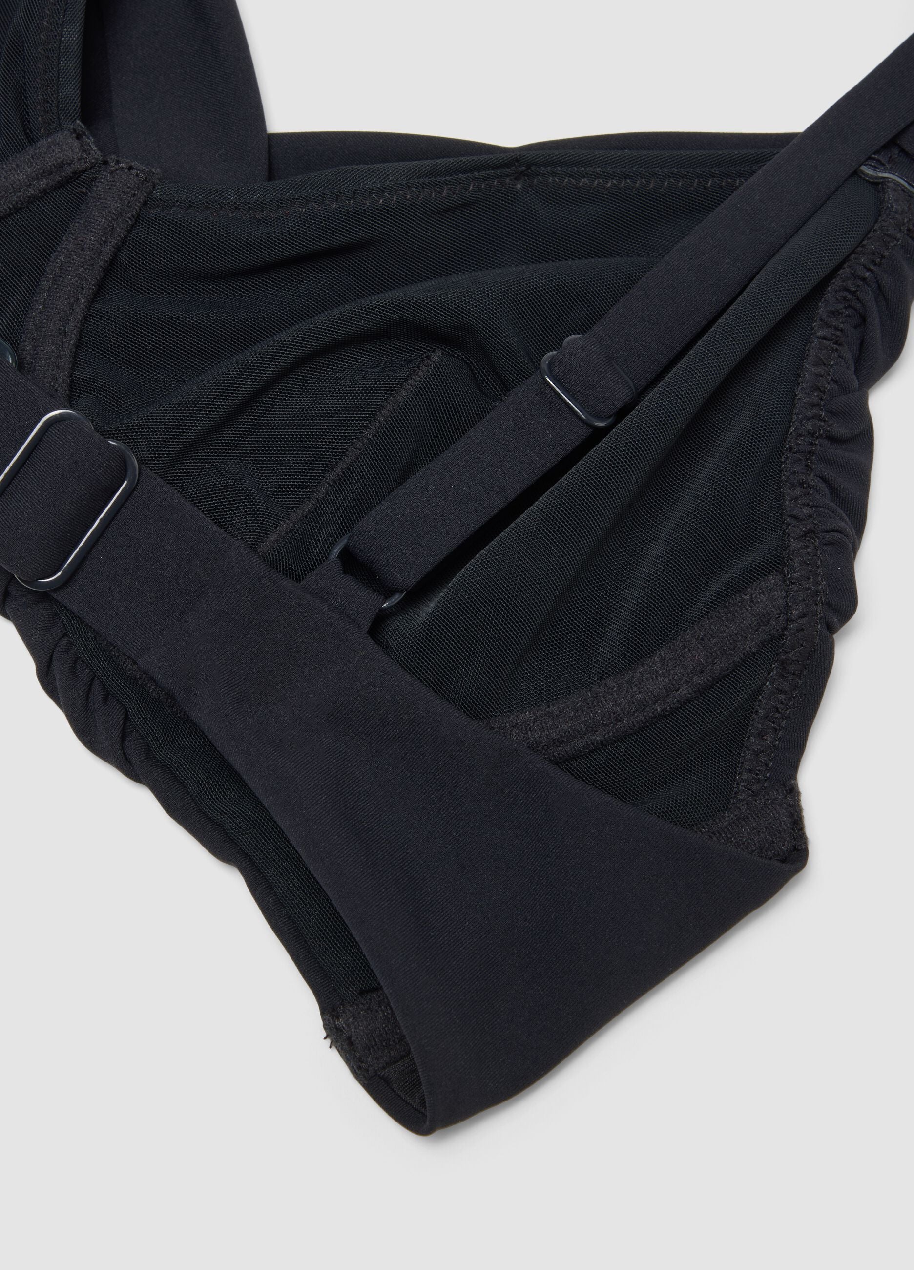 Black bikini top in stretch fabric with shaping effect