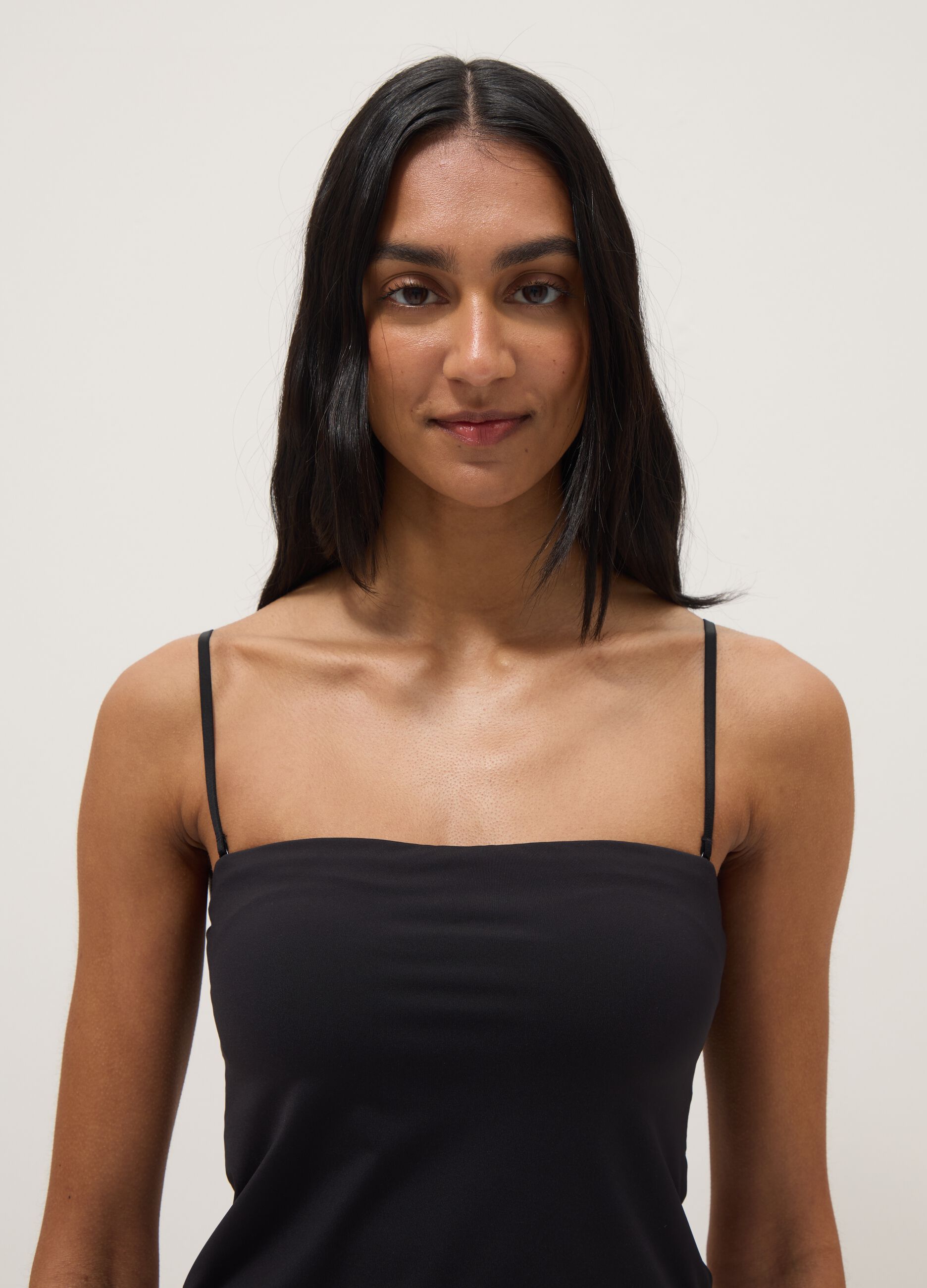 Black vest regular fit with square neckline