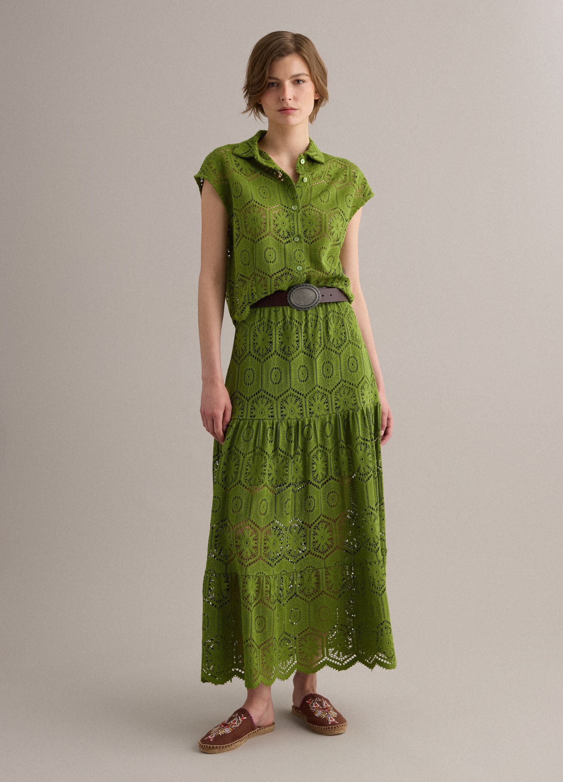 Green maxi skirt with elasticated waist