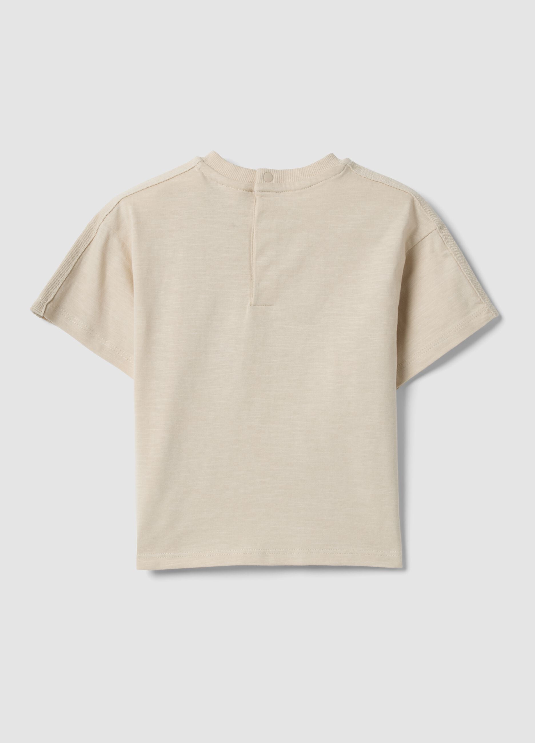 Beige short-sleeve pure cotton T-shirt for baby boy, oversized fit