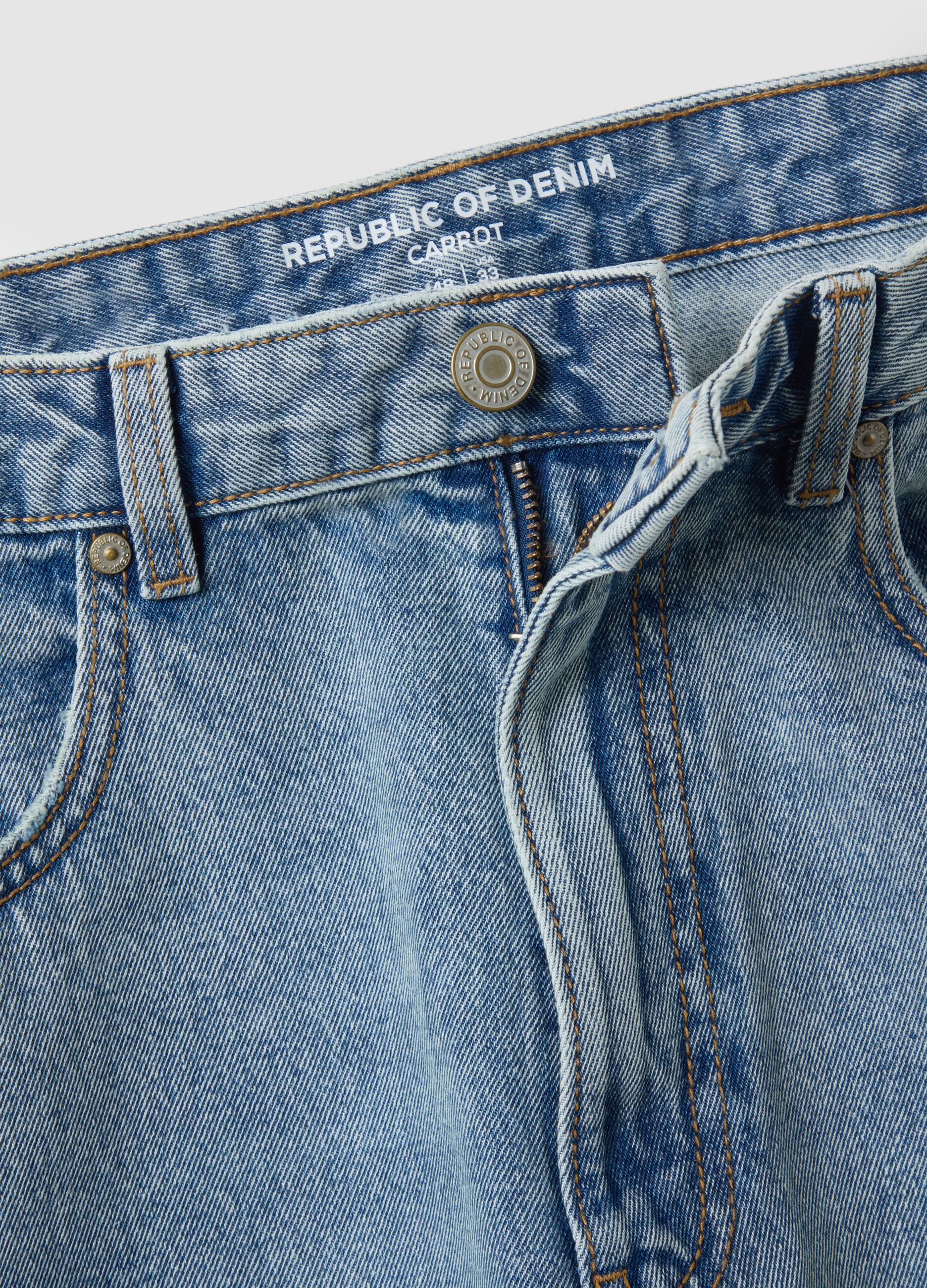 Pure Cotton Denim Blue Carrot Fit Jeans