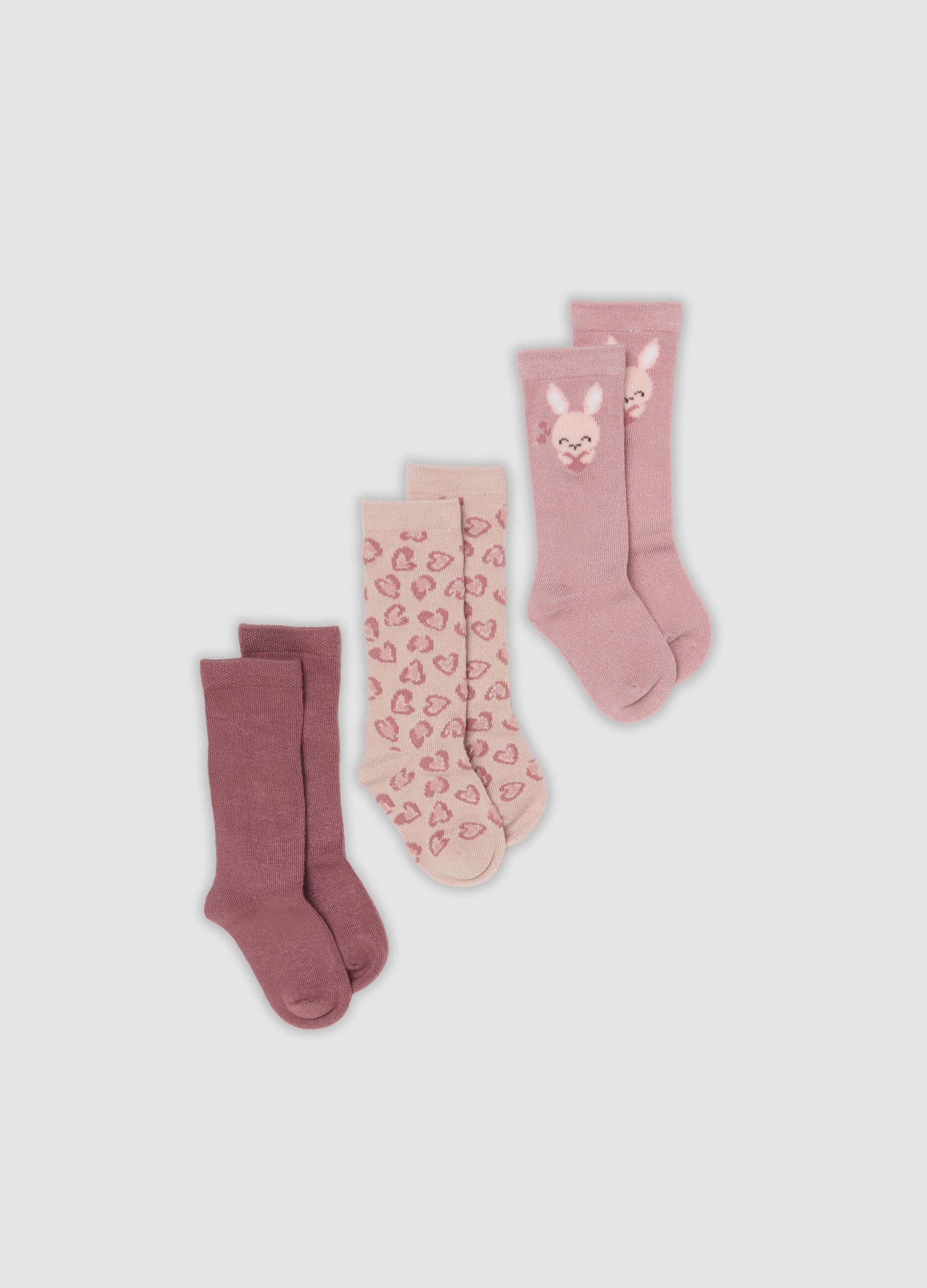 3-pack of pink knee-high socks in stretch fabric