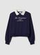 Blue cotton-blend crew-neck sweatshirt with contrasting collar_0