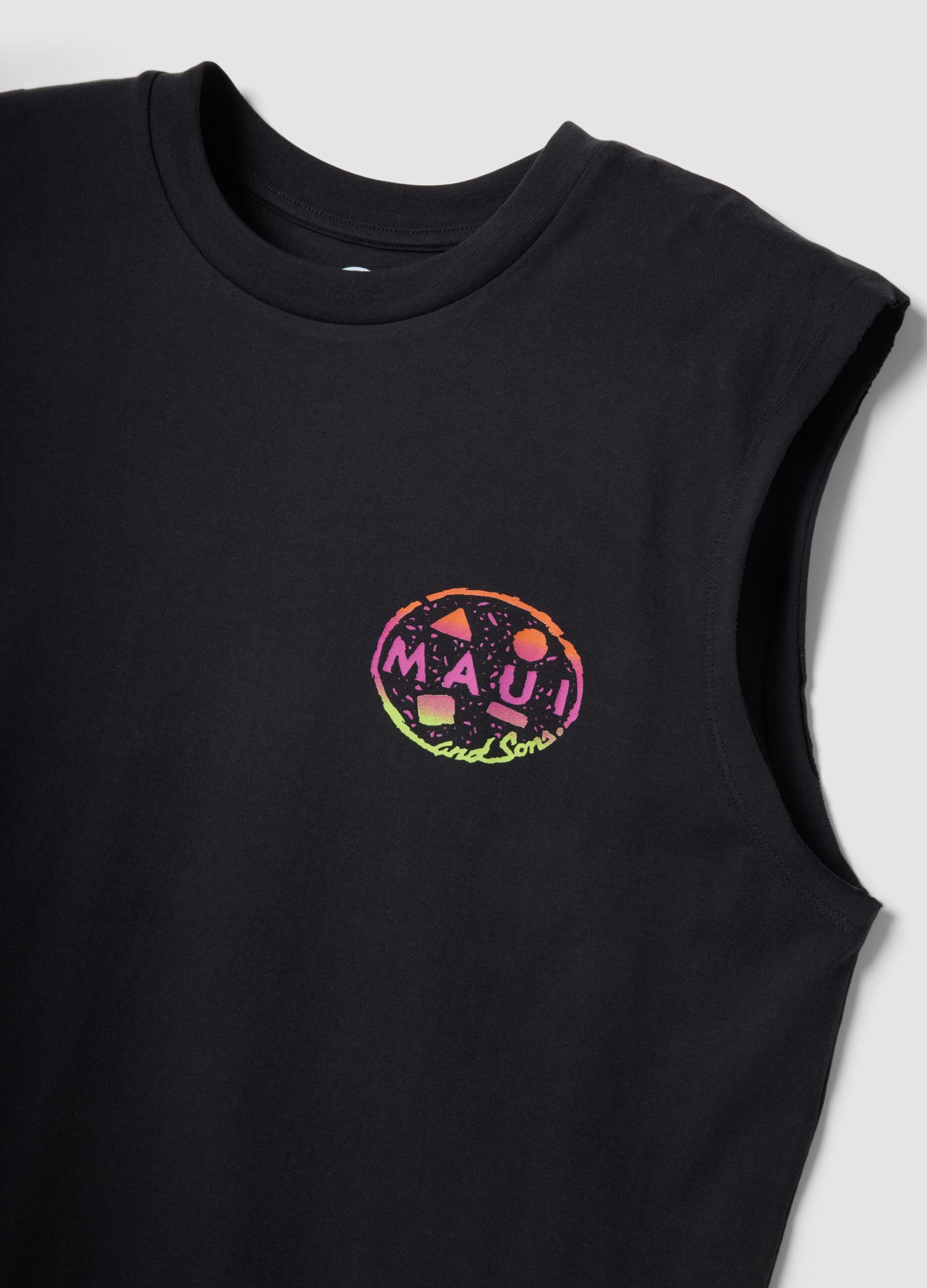 Black pure cotton regular-fit vest top with print
