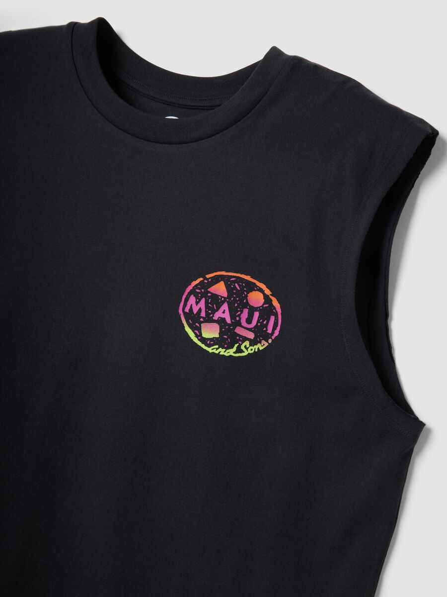 Black pure cotton regular-fit vest top with print_5