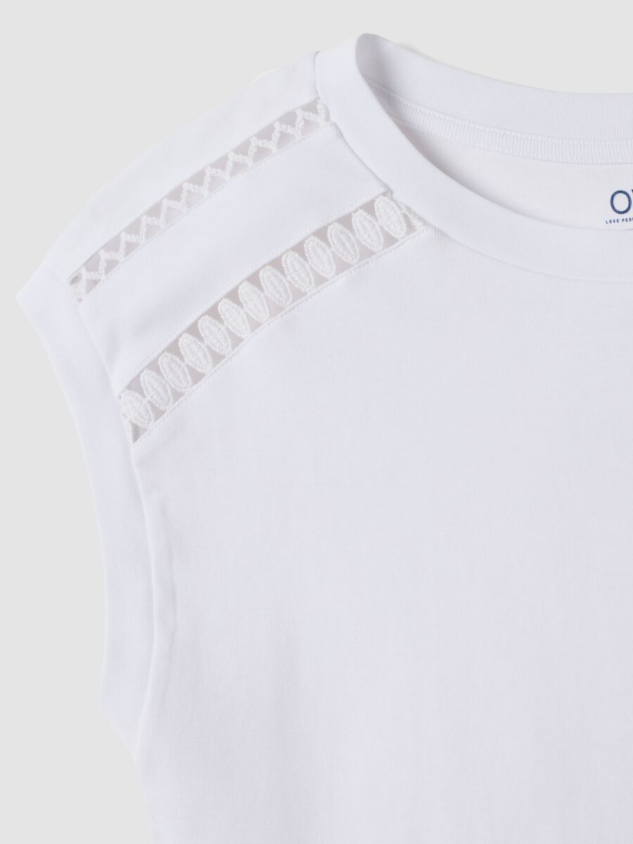 White pure cotton T-shirt with broderie inserts_5