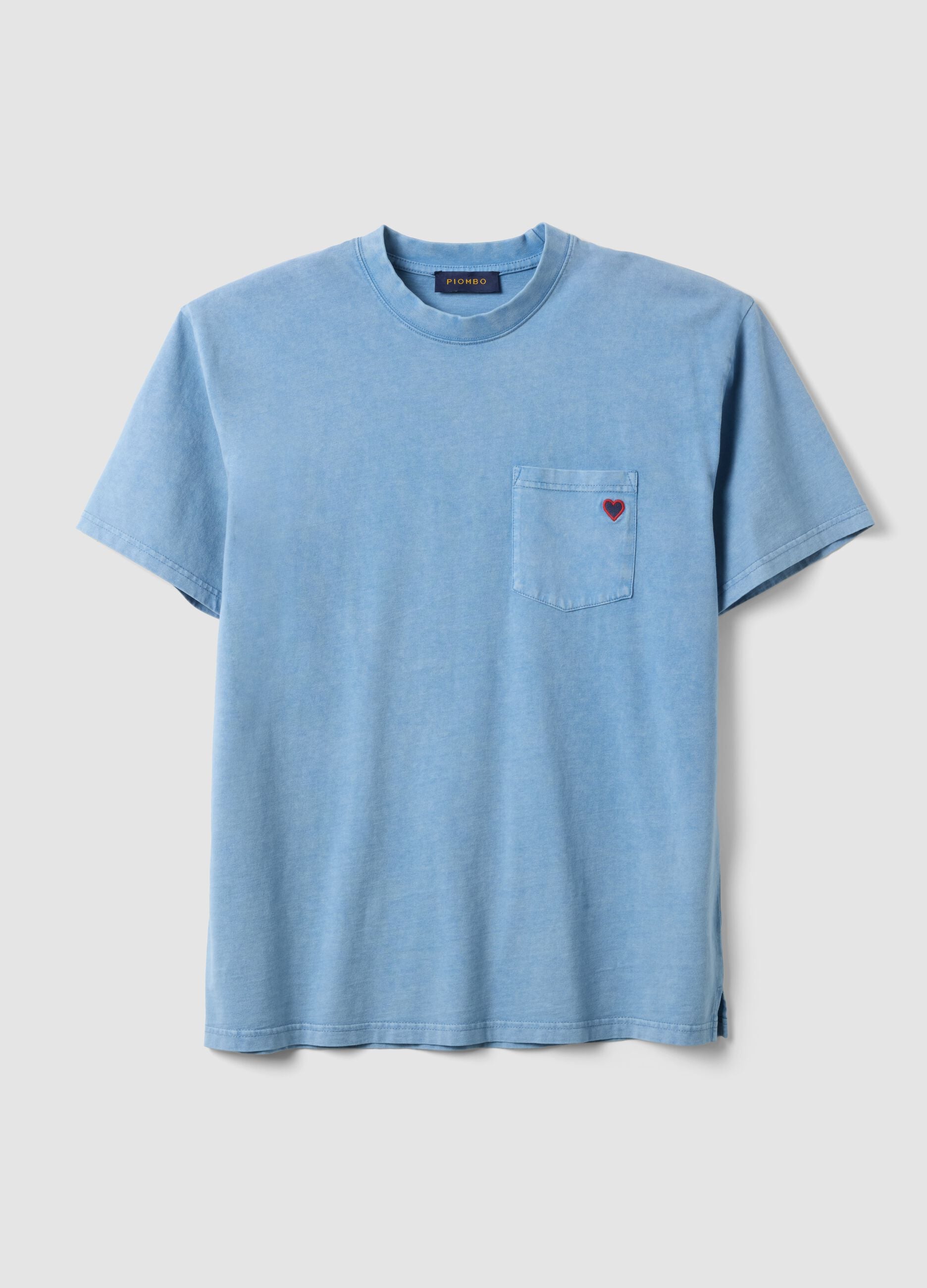 Sky blue pure cotton crew neck T-shirt with relaxed fit