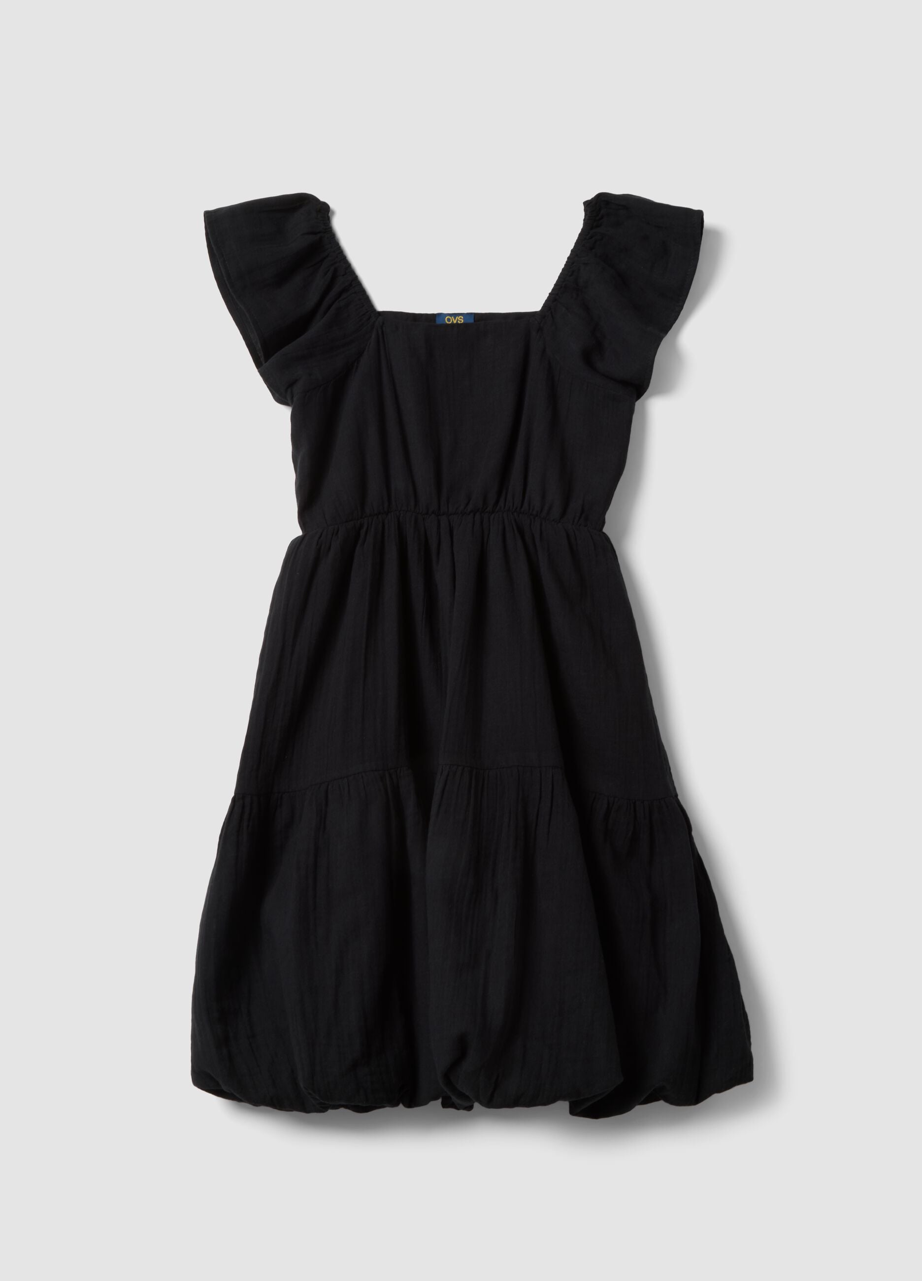 Black pure cotton boat-neck dress, wide fit