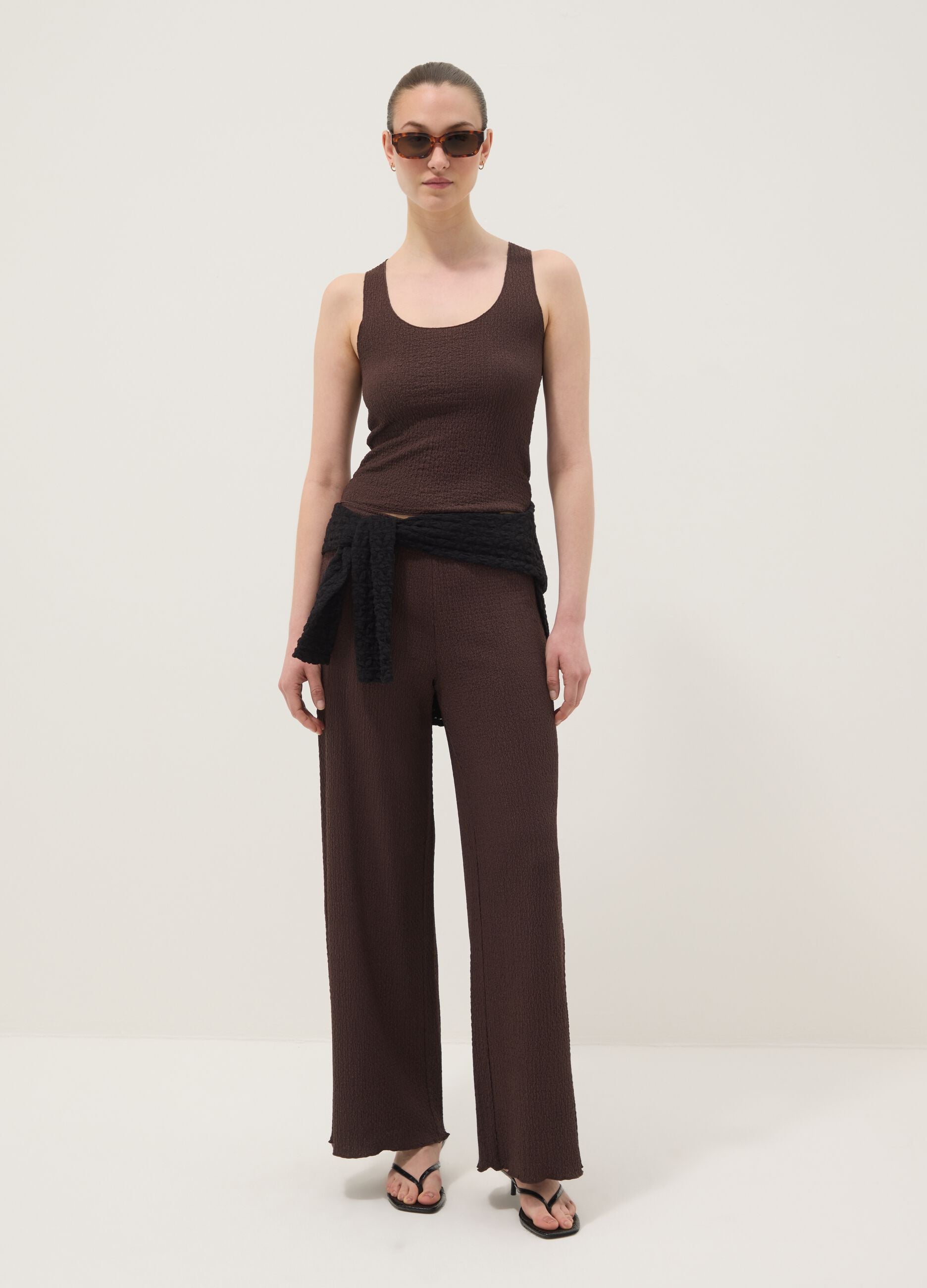 Brown textured stretch vest top