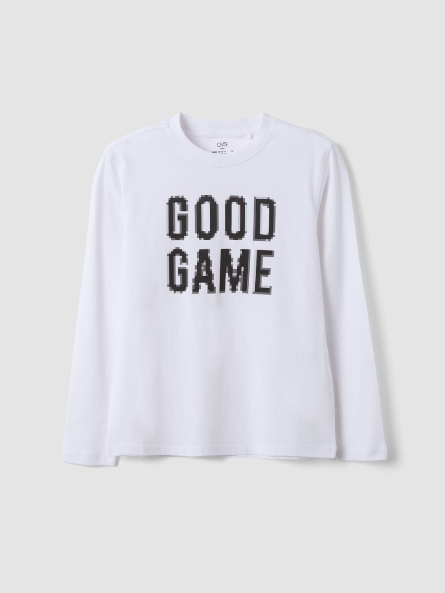 White pure organic cotton T-shirt with &ldquo;Good Game&rdquo; slogan for boys_3