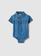 Regular fit pure cotton denim bodysuit for girls_0