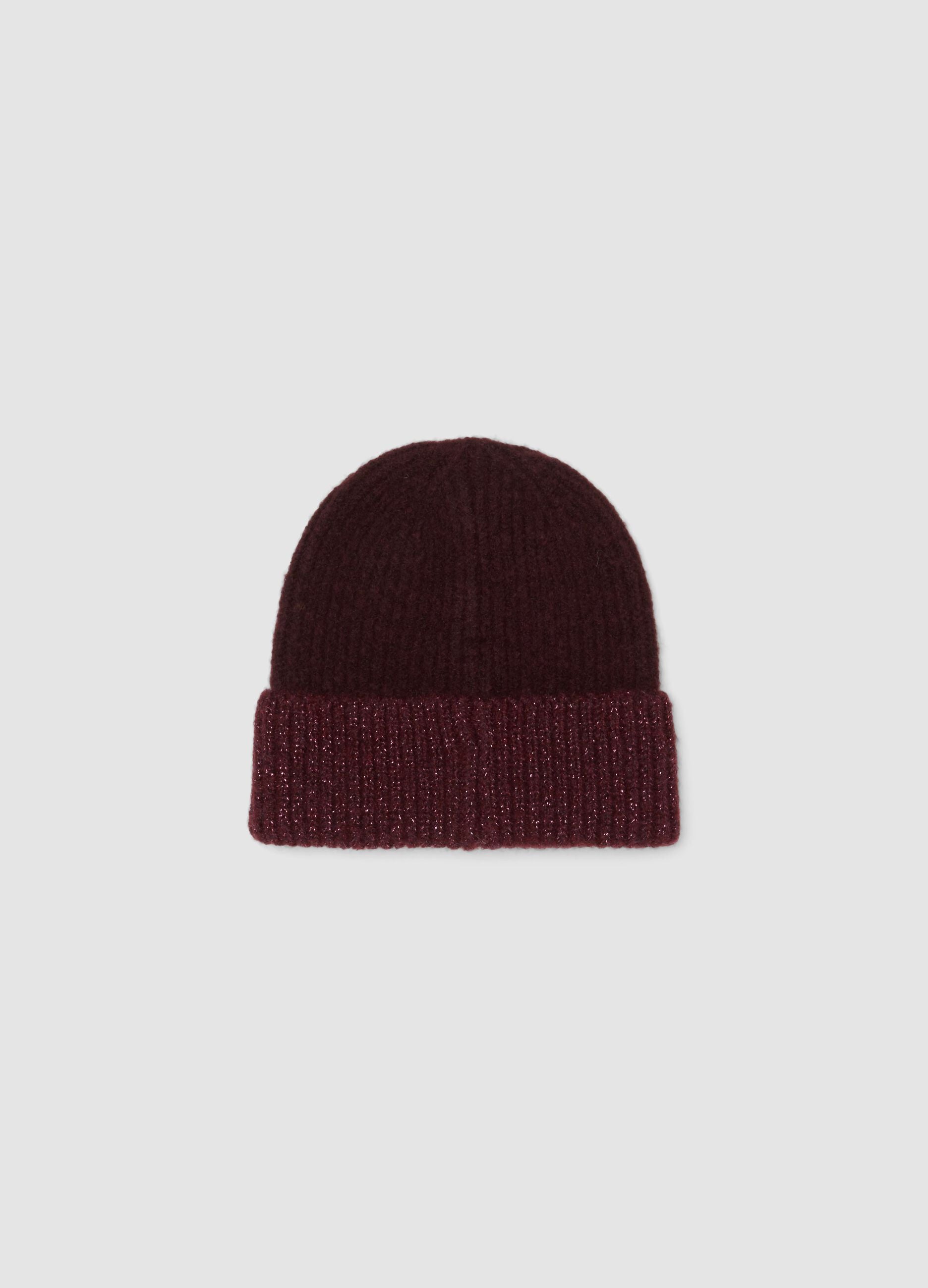 Red ribbed stretch wool beanie