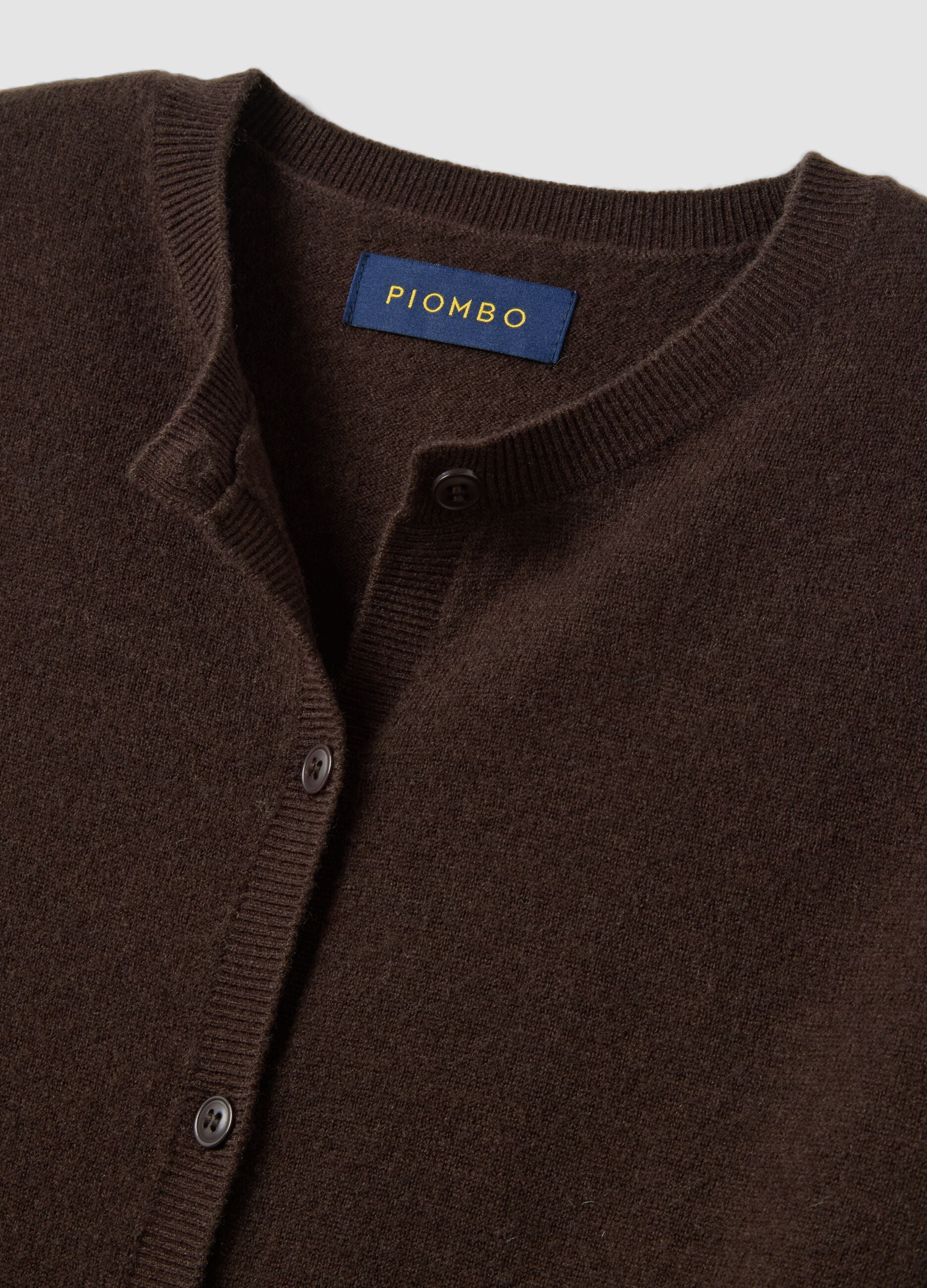 Brown pure wool crew-neck cardigan