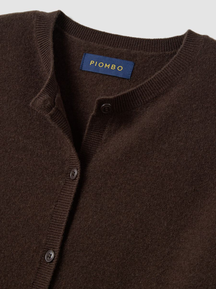 Brown pure wool crew-neck cardigan_1