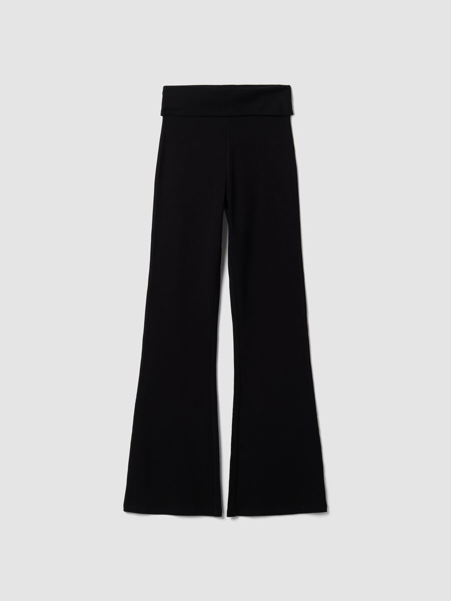 Black flared ribbed pure cotton leggings_4