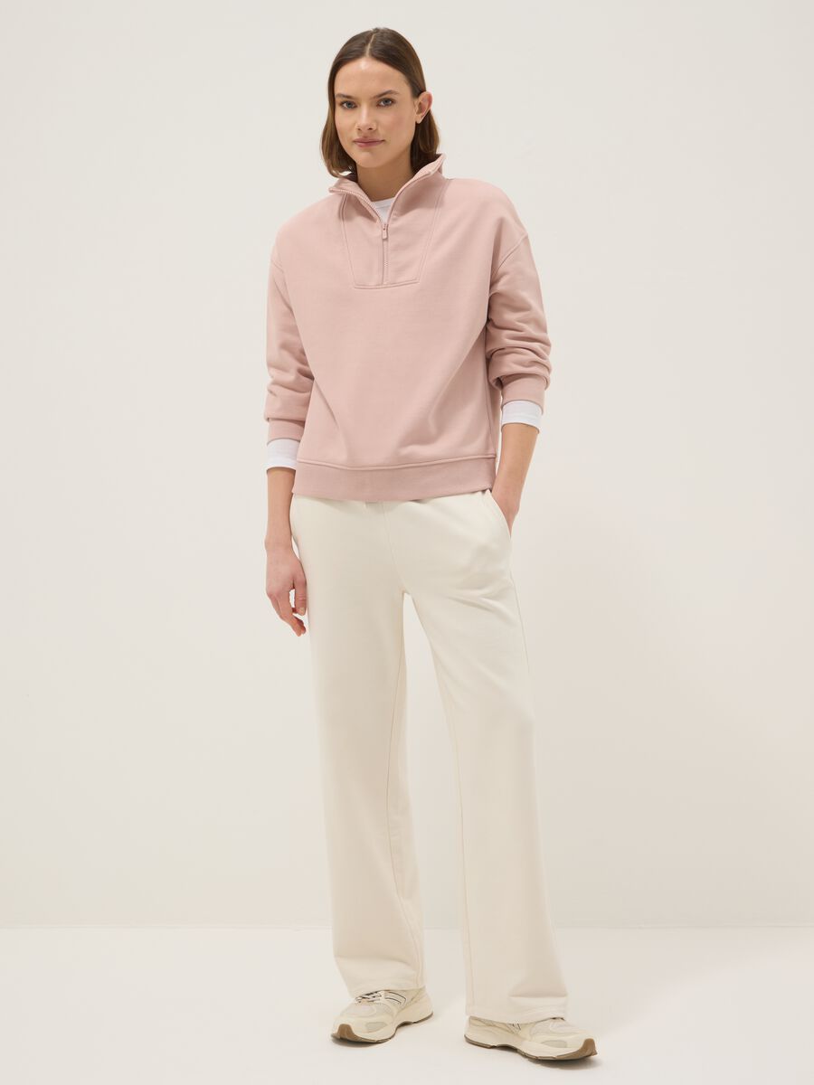 Felpa in misto cotone rosa regular fit con mezza zip e collo alto_1