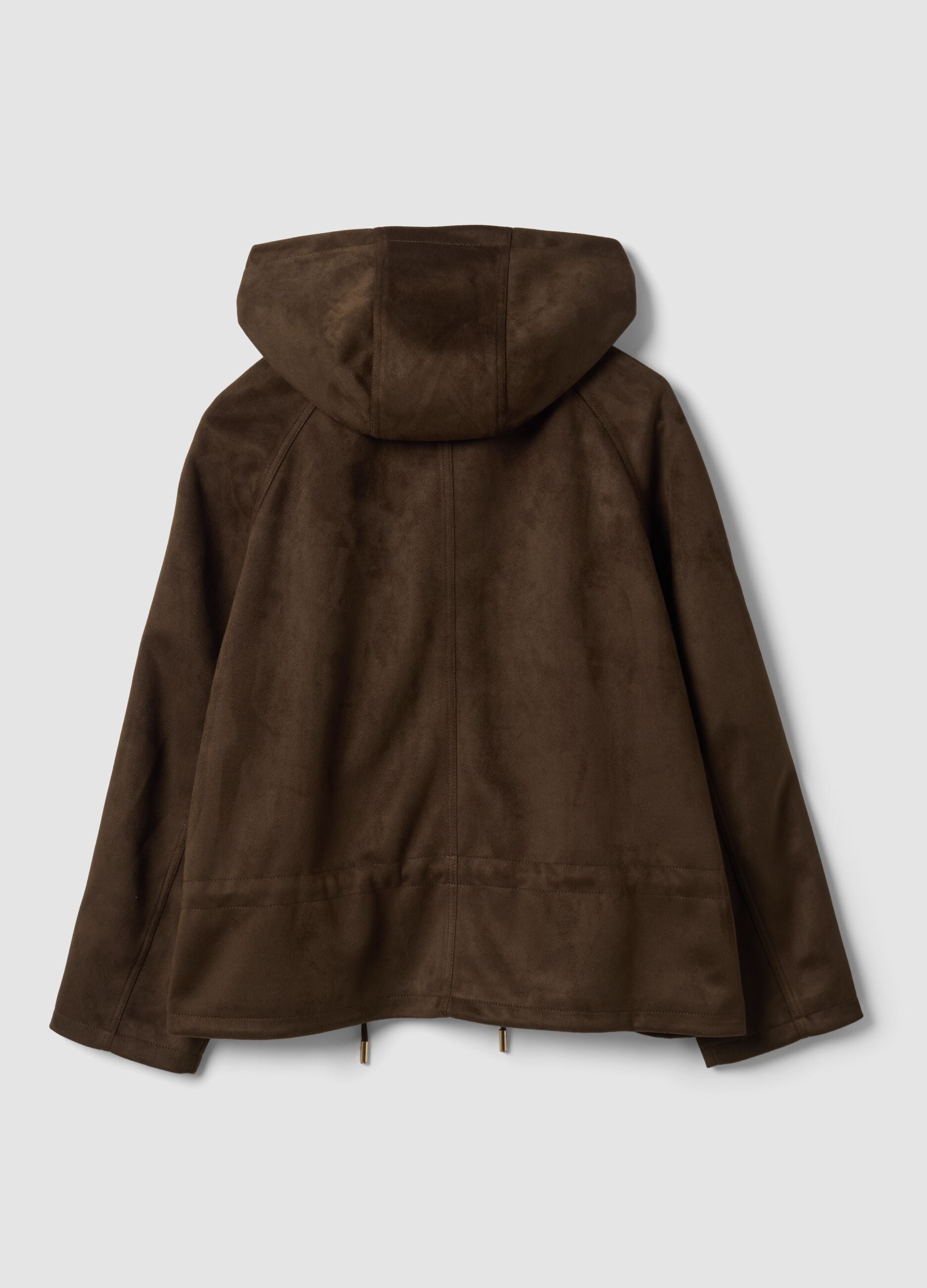 Parka marrone con cappuccio e chiusura zip e bottoni