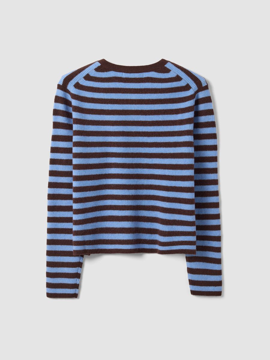 Light blue crew-neck striped cardigan in lyocell-wool blend, oversized fit_2