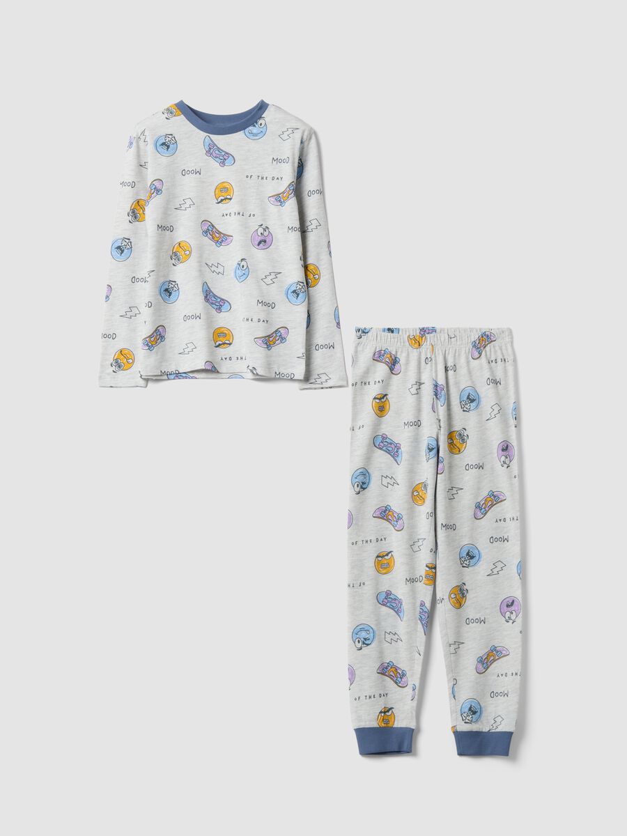 Grey organic cotton jersey pyjamas with all-over print for boys_0