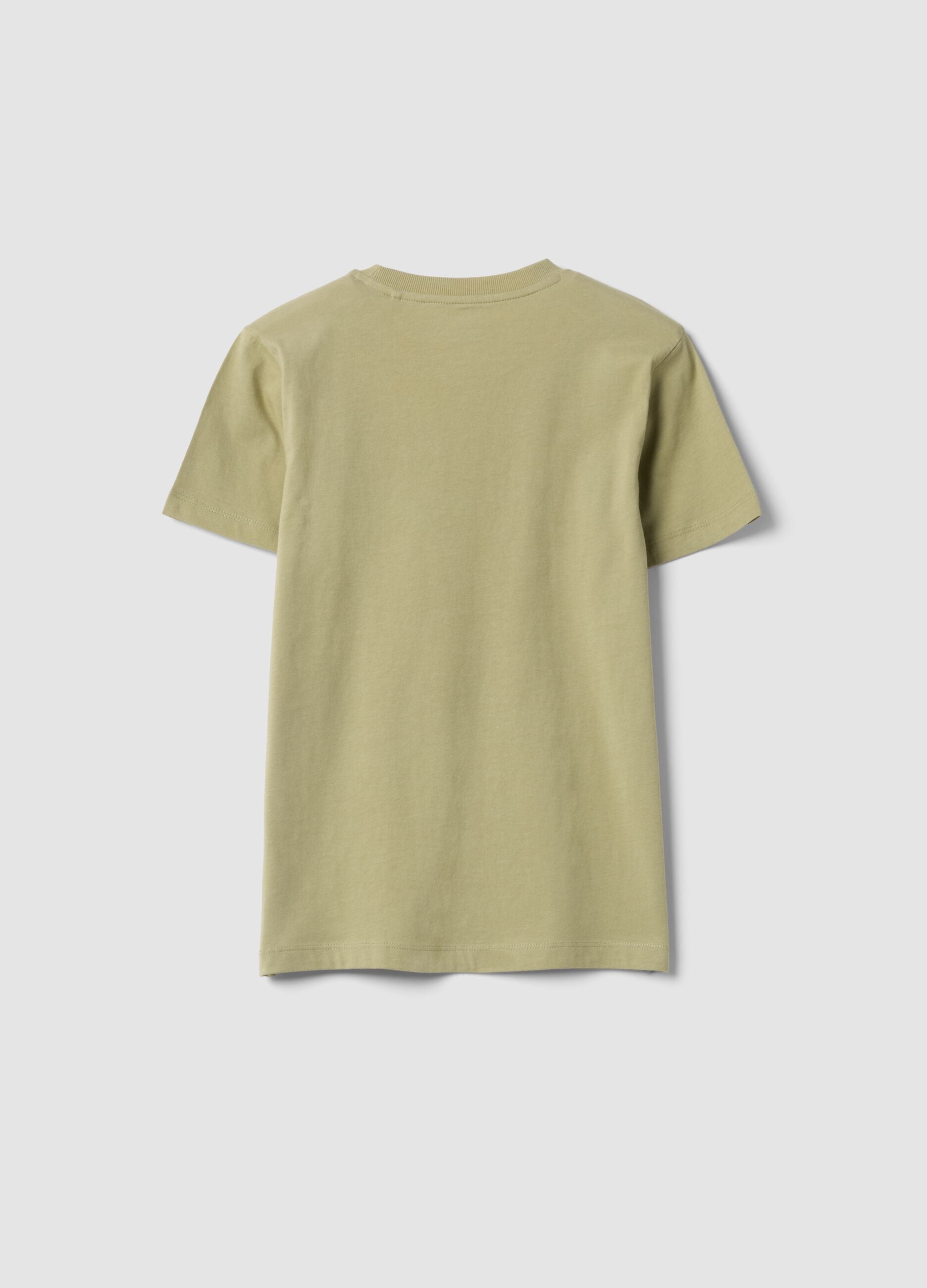 Green short-sleeved T-shirt in 100% organic cotton for boys