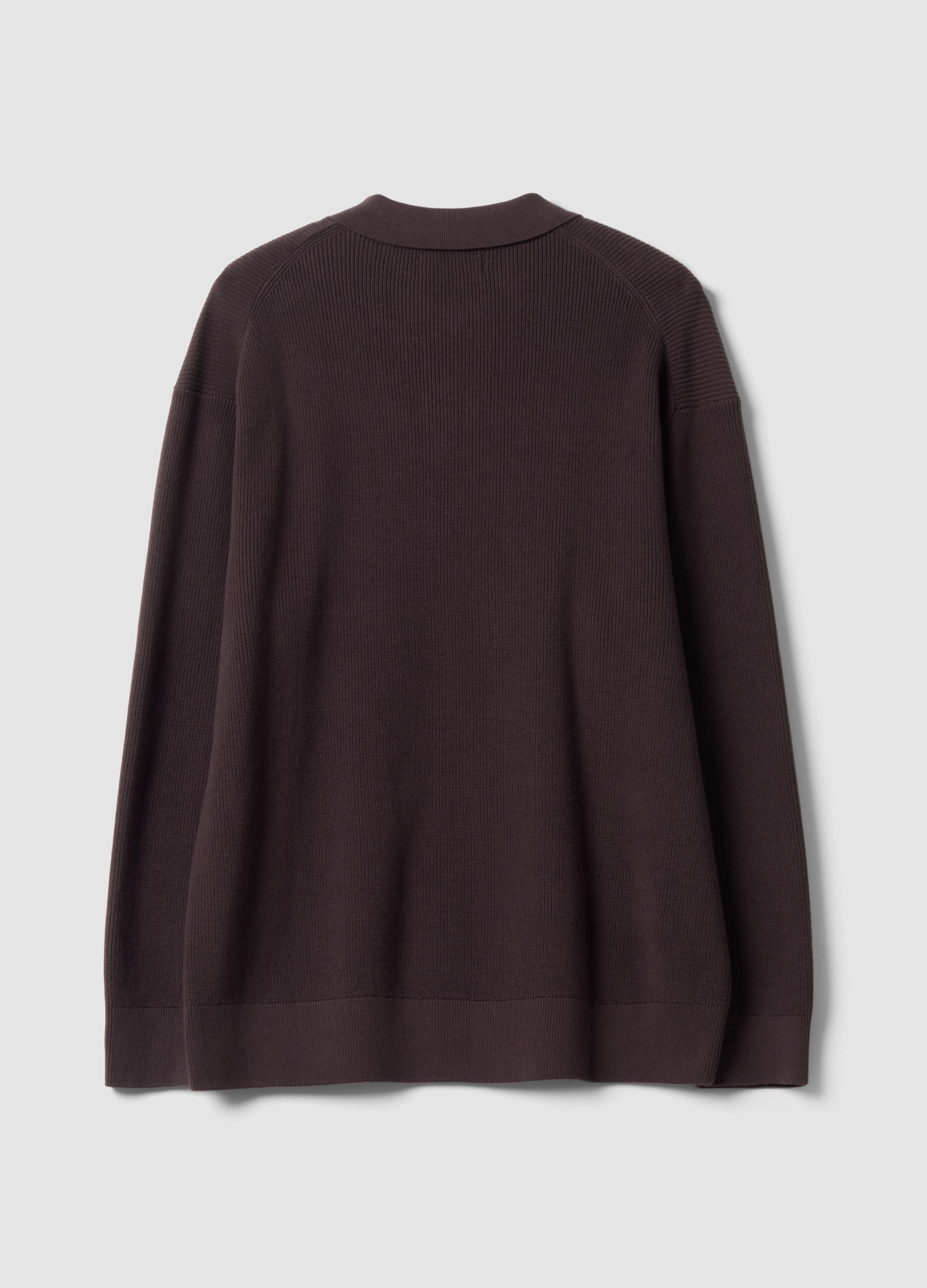 Brown pure cotton polo with zip and classic collar