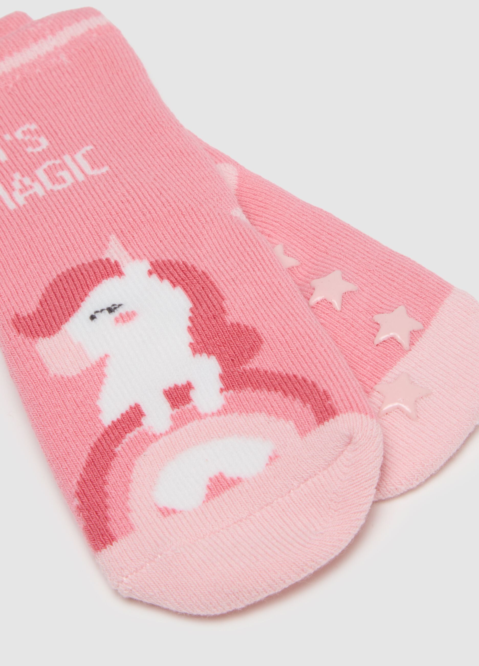 Twin pack of pink baby socks in cotton blend with designs