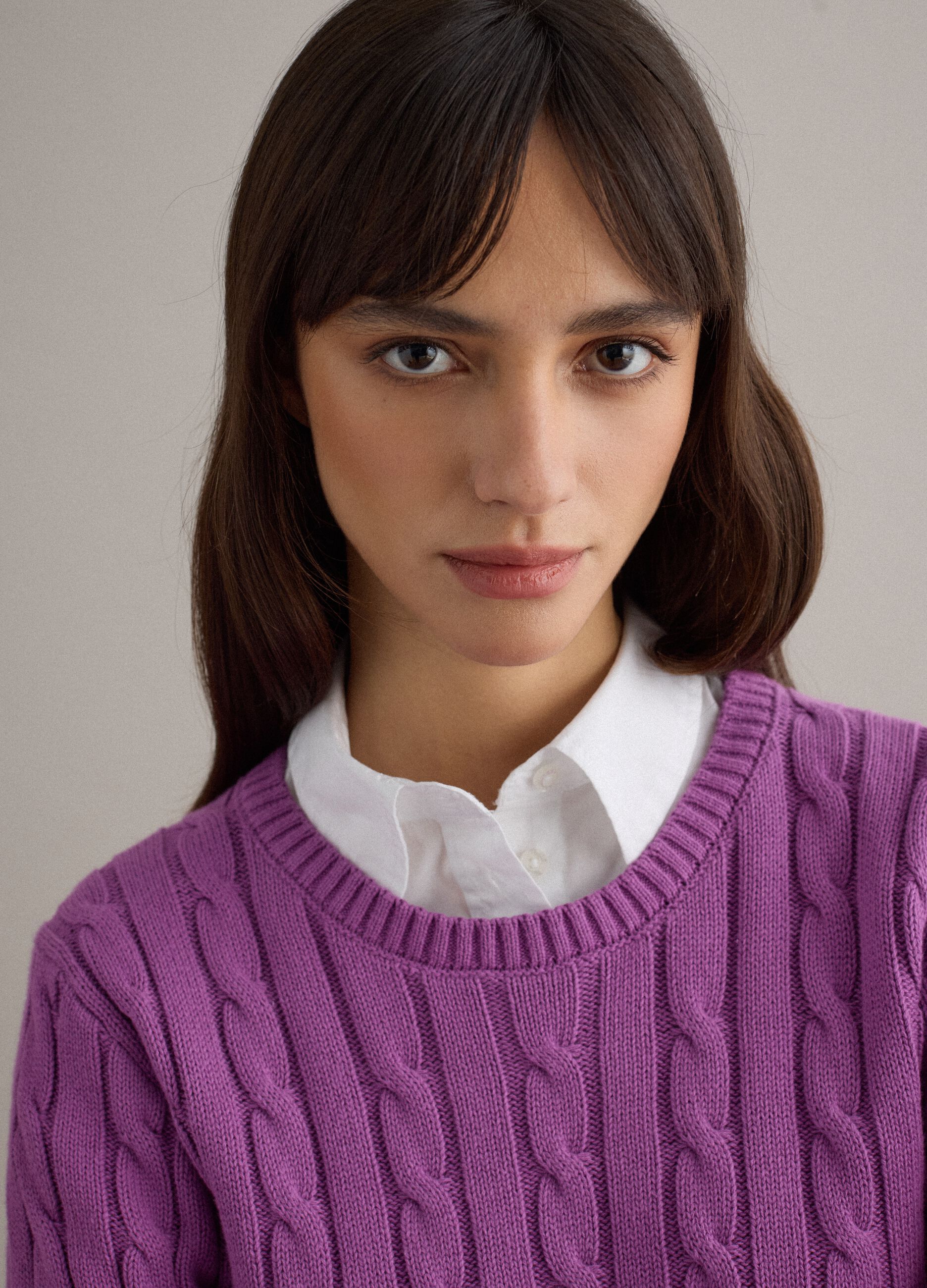 Purple pure cotton regular fit cable knit jumper