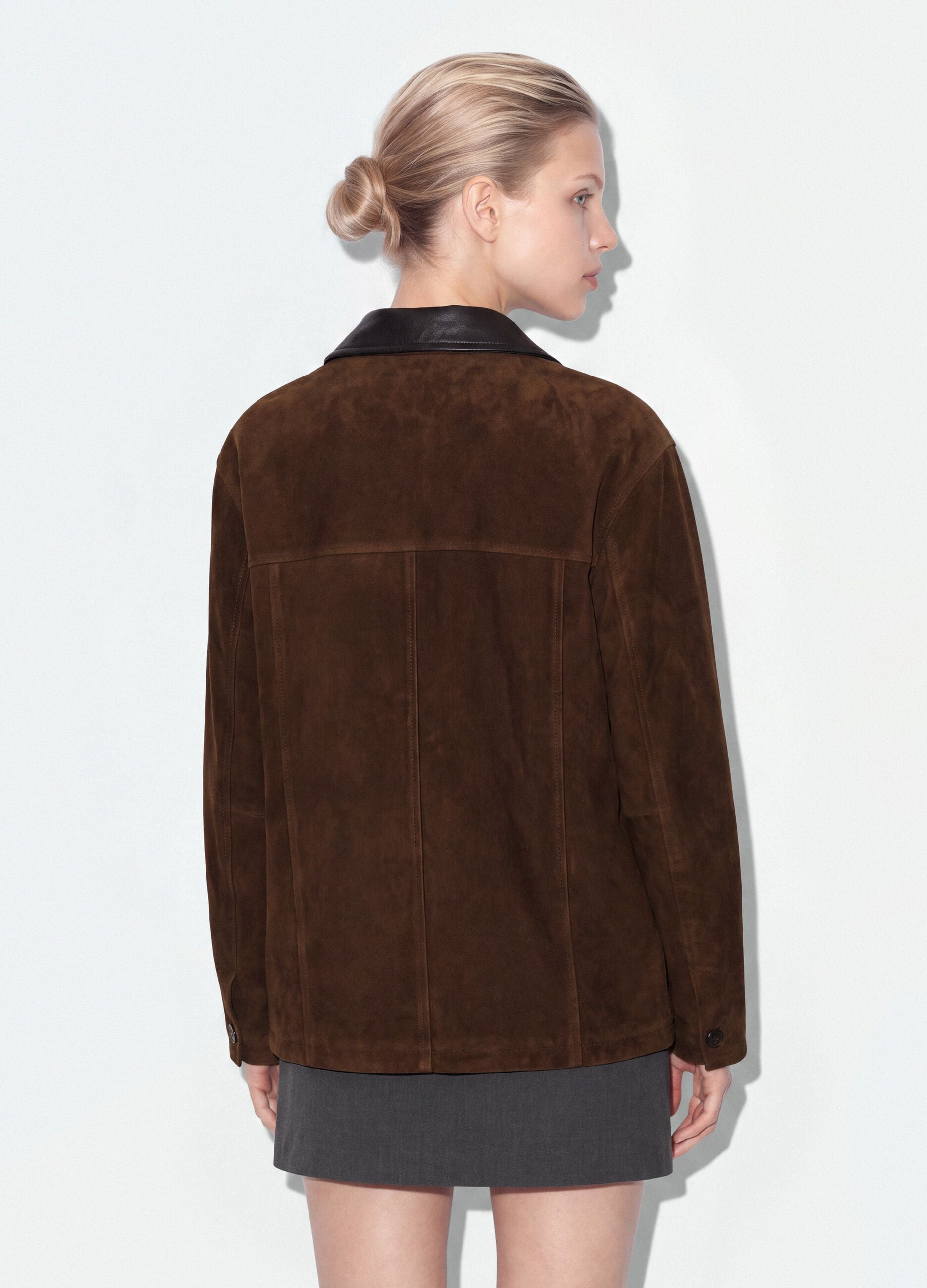 Brown regular-fit shacket with contrast collar
