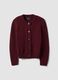 Burgundy pure cotton crew-neck cardigan with buttons, regular fit_4