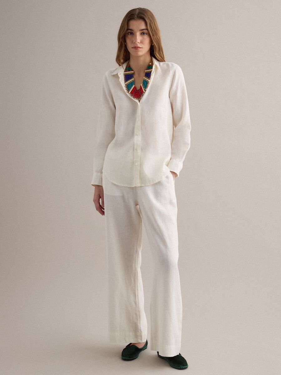 Regular fit pure white linen shirt_2