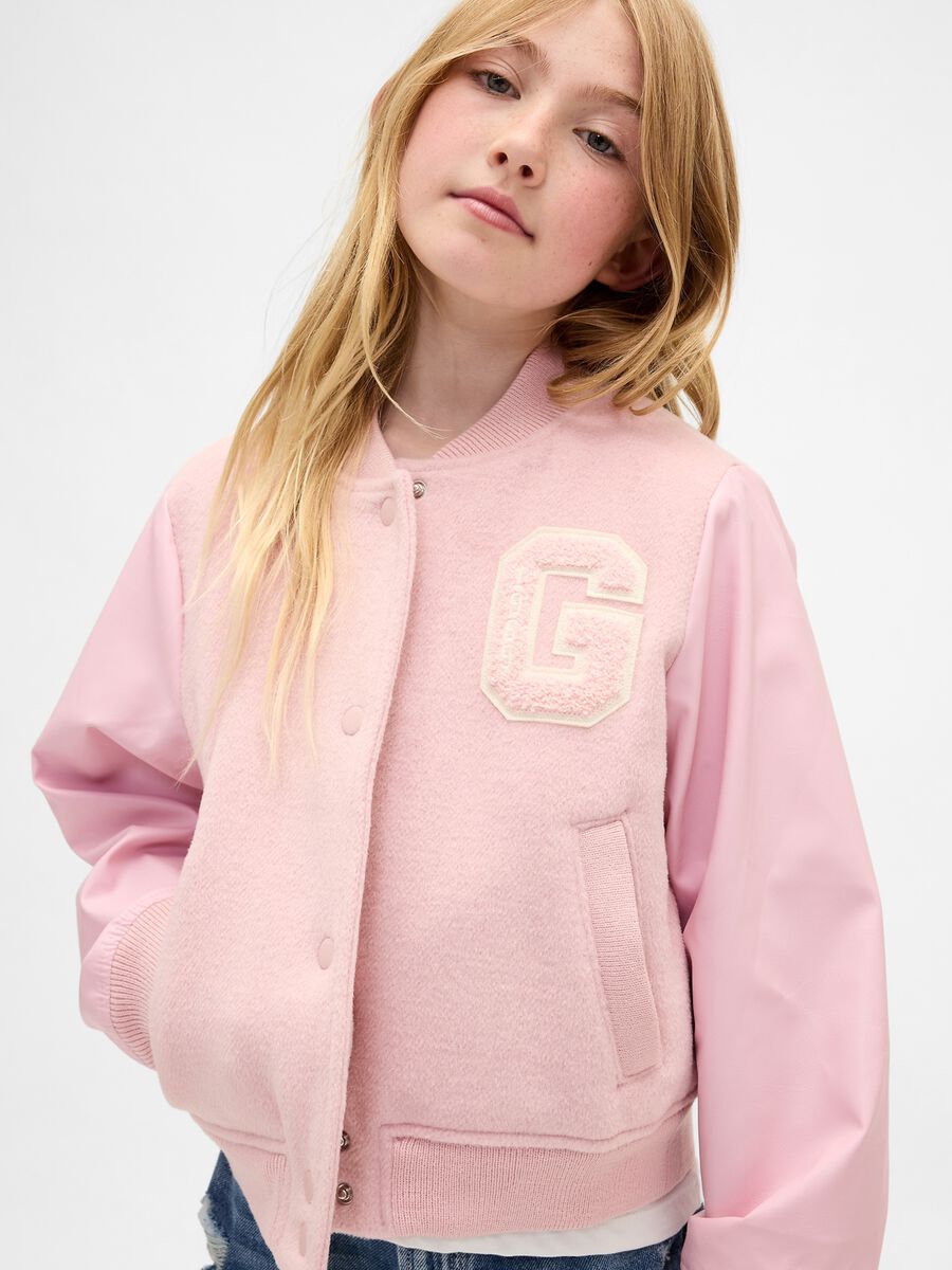 Pink bomber jacket in wool blend and synthetic fibres_0