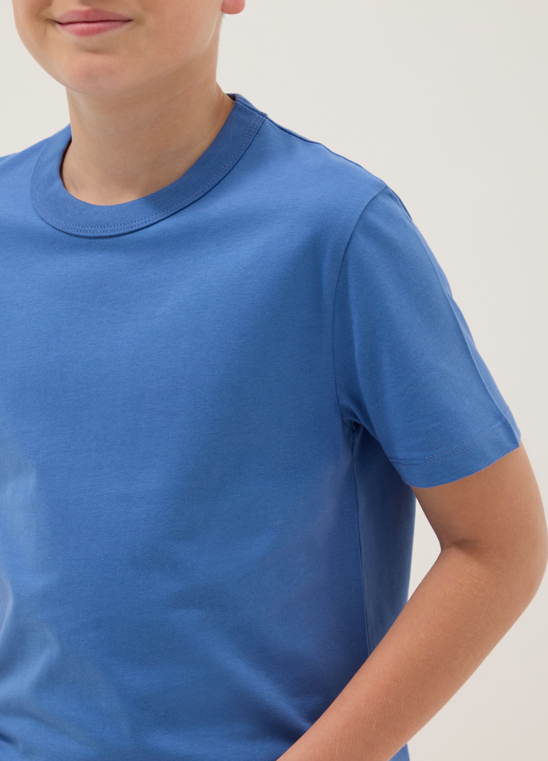 Boys' blue pure cotton regular-fit T-shirt